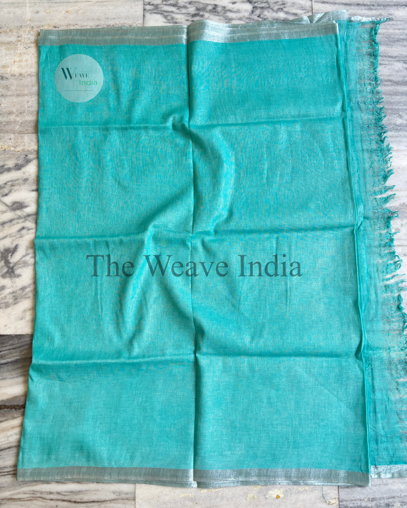 Sky blue pure linen saree