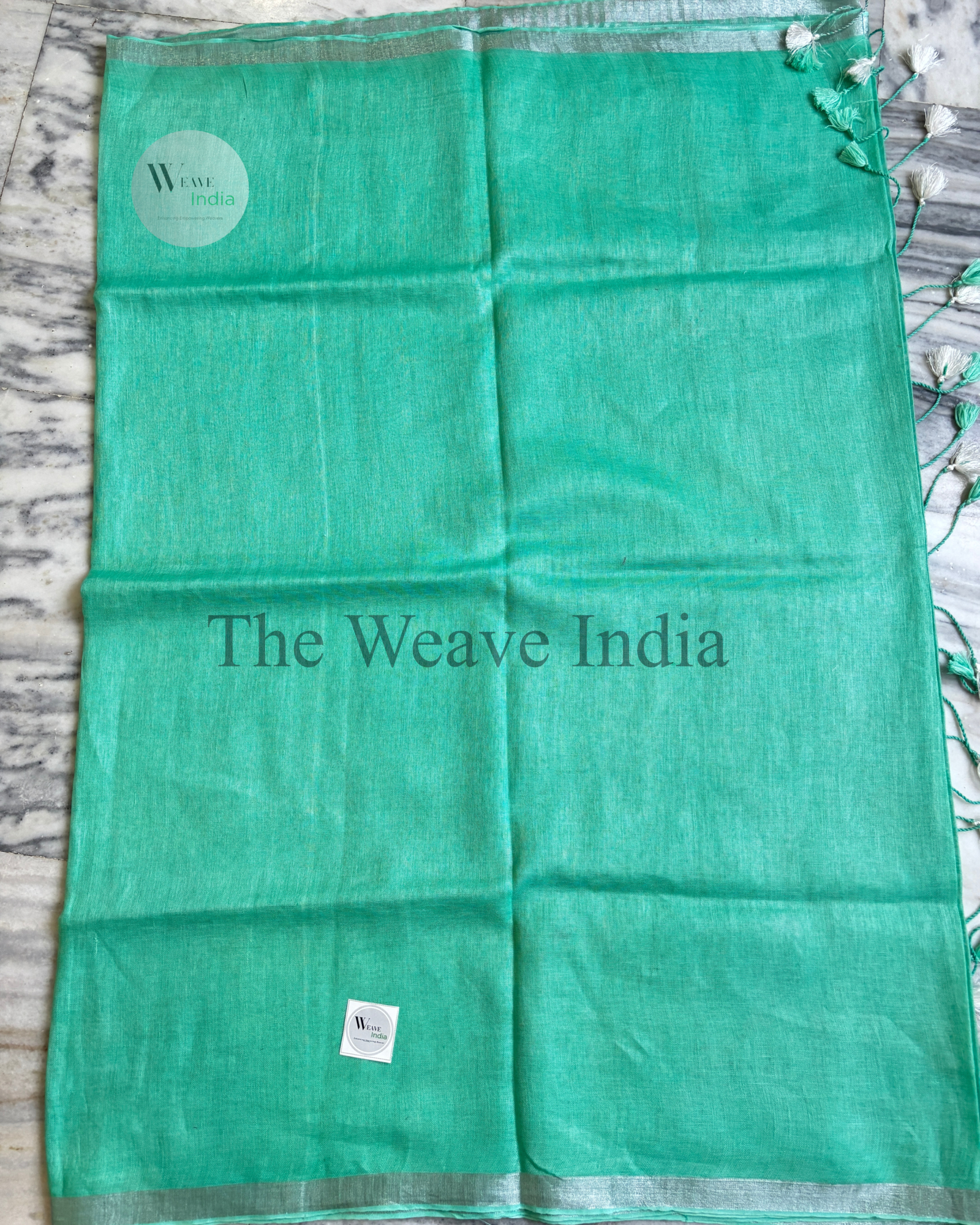 Sea Green Pure Linen Saree