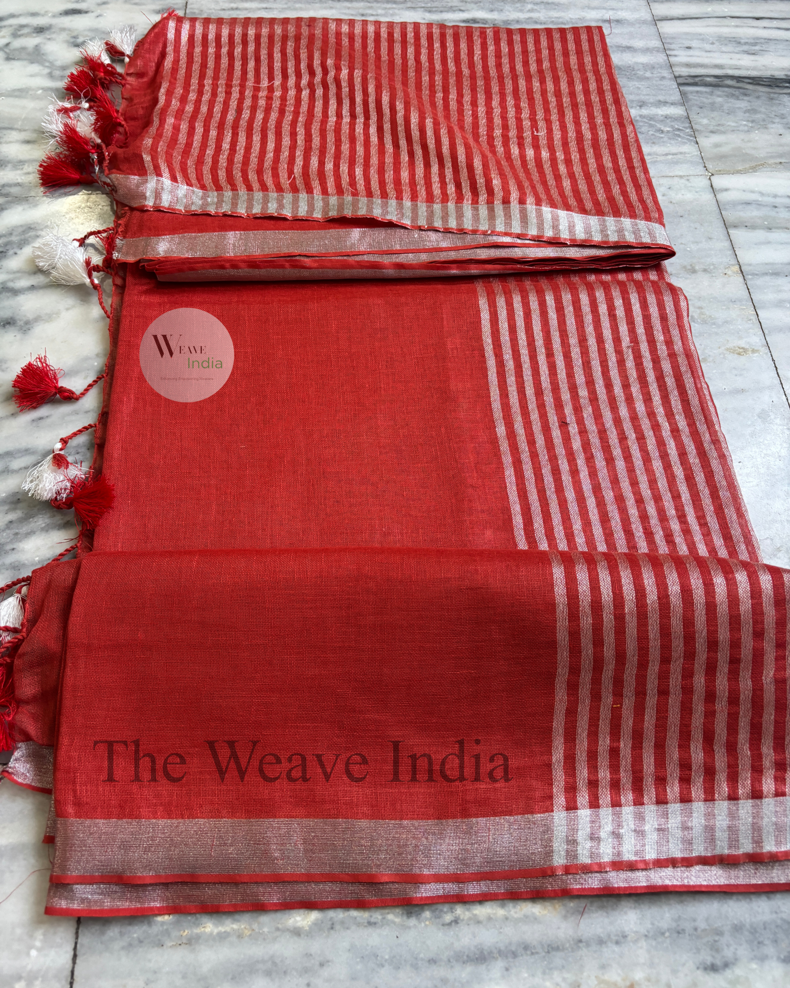 Maroon Pure Linen Saree