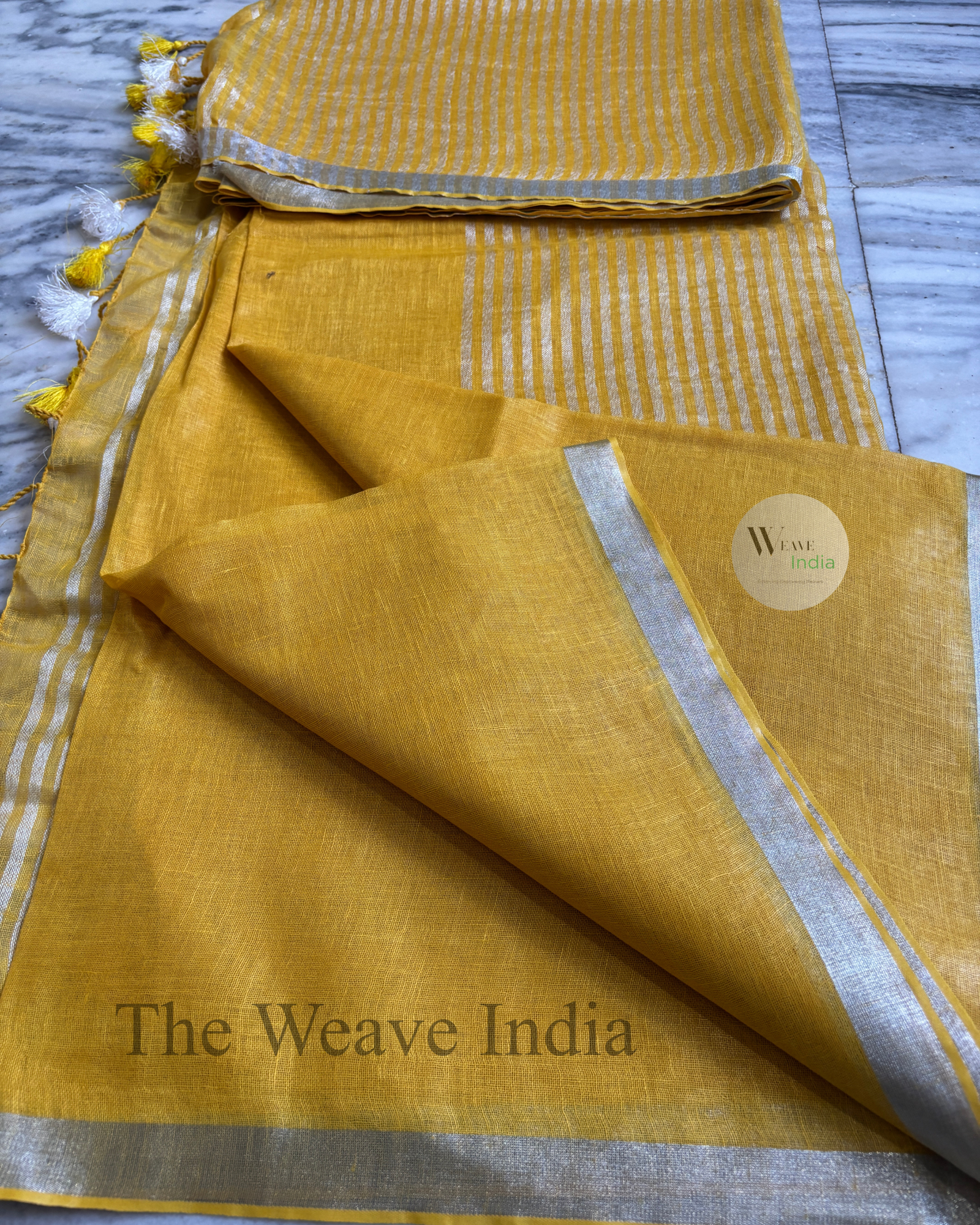 Mustard Yellow Pure Linen Saree