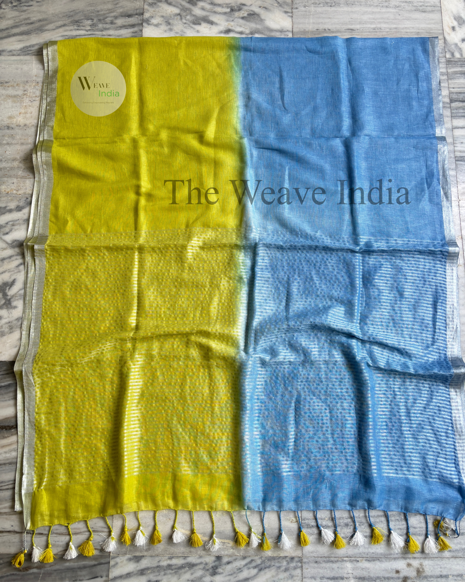 Linen Élan – Citrus Sky Pure Linen Saree