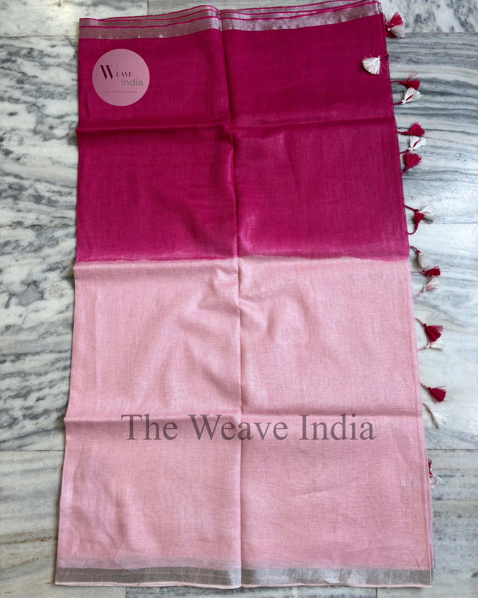 Pink-Peach Pure Linen Saree