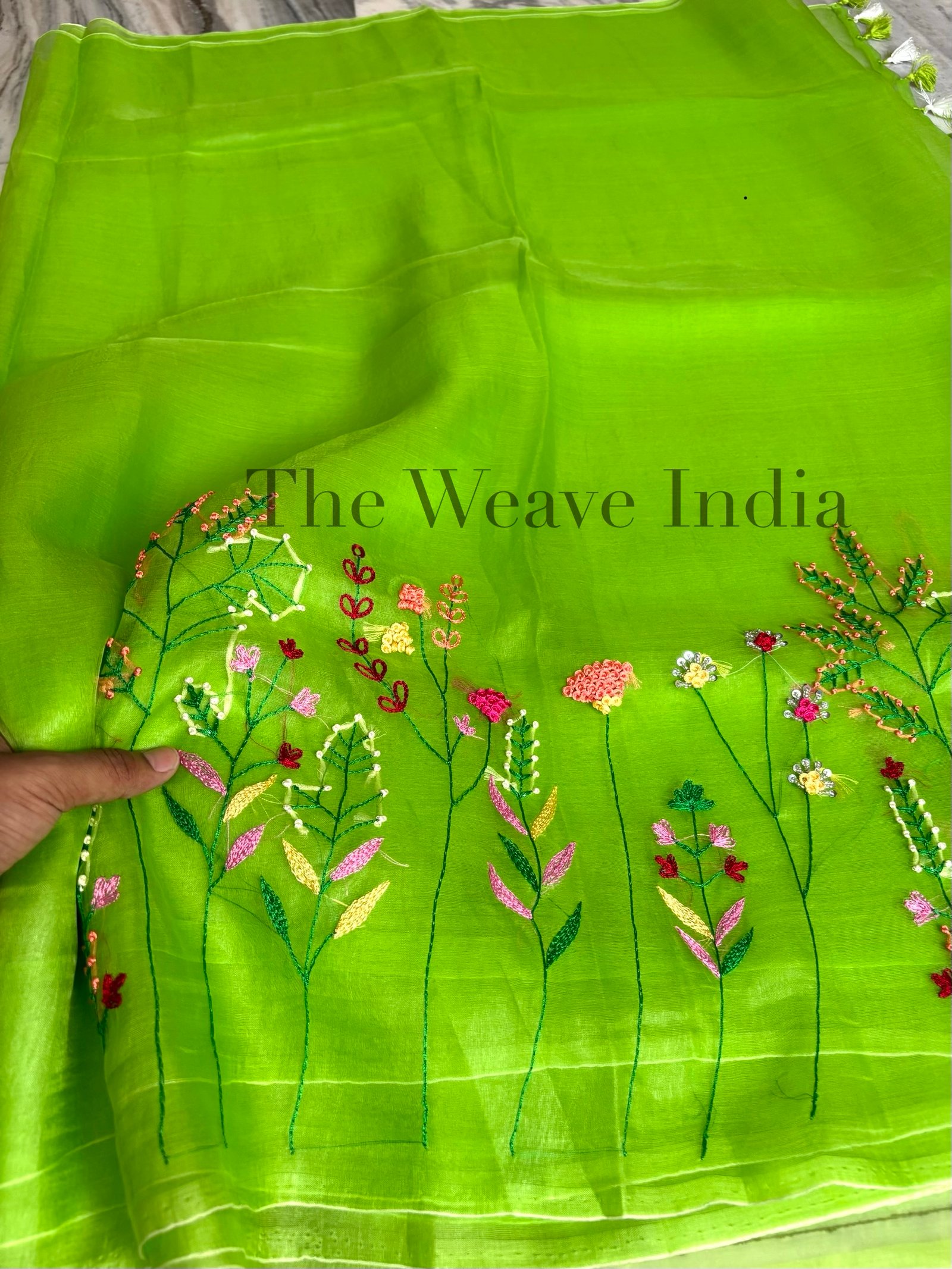 Lush Elegance Green Organza Saree