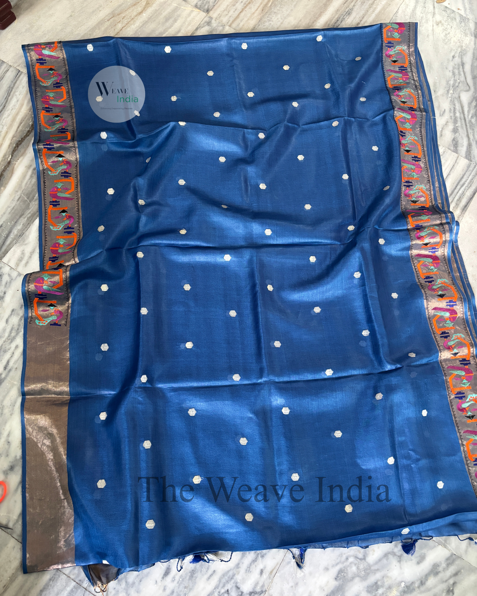 Royal Blue – Silk mark Certified Tussar Paithani