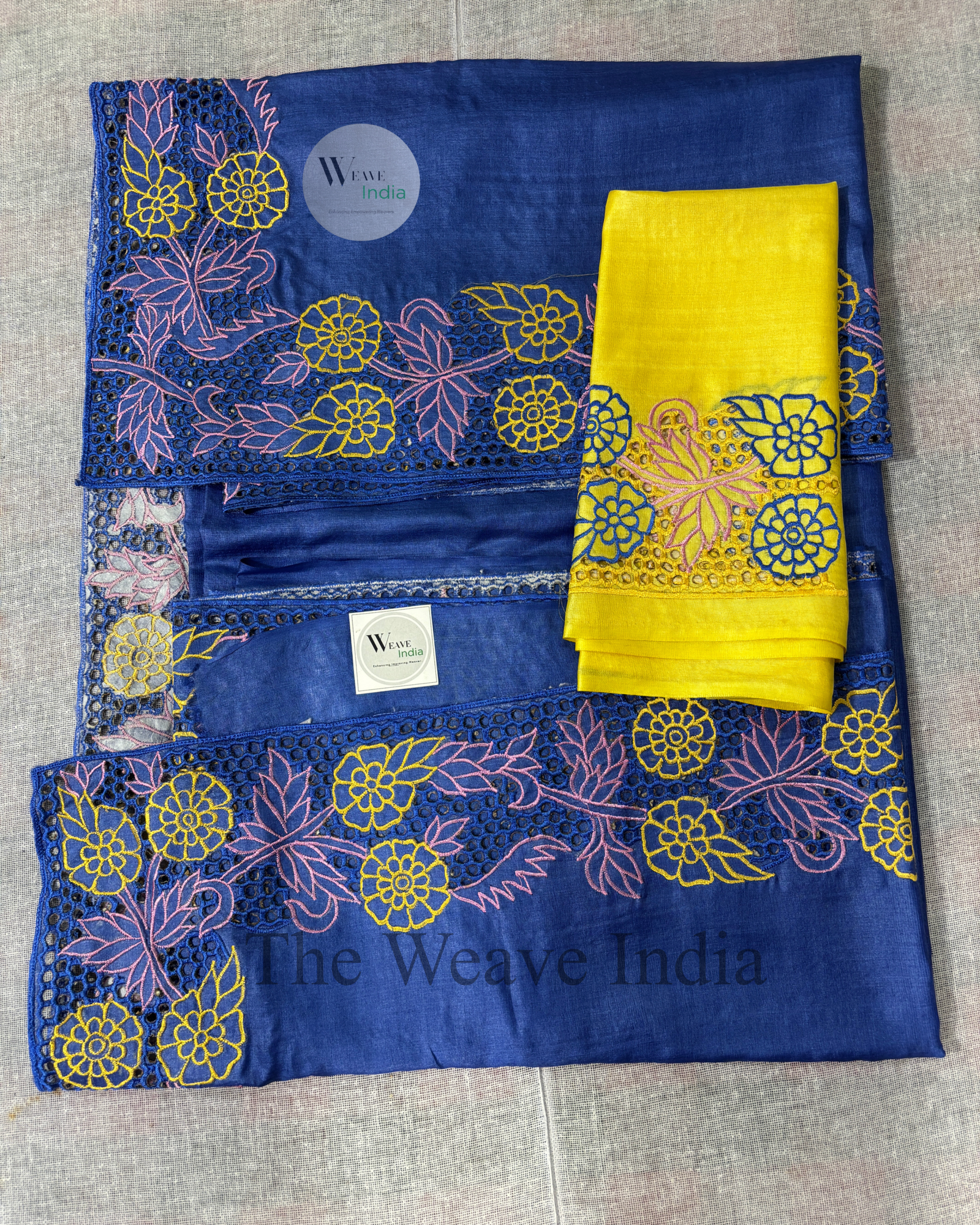 Royal Blue Silkmark Pure Tussar Cutwork Saree