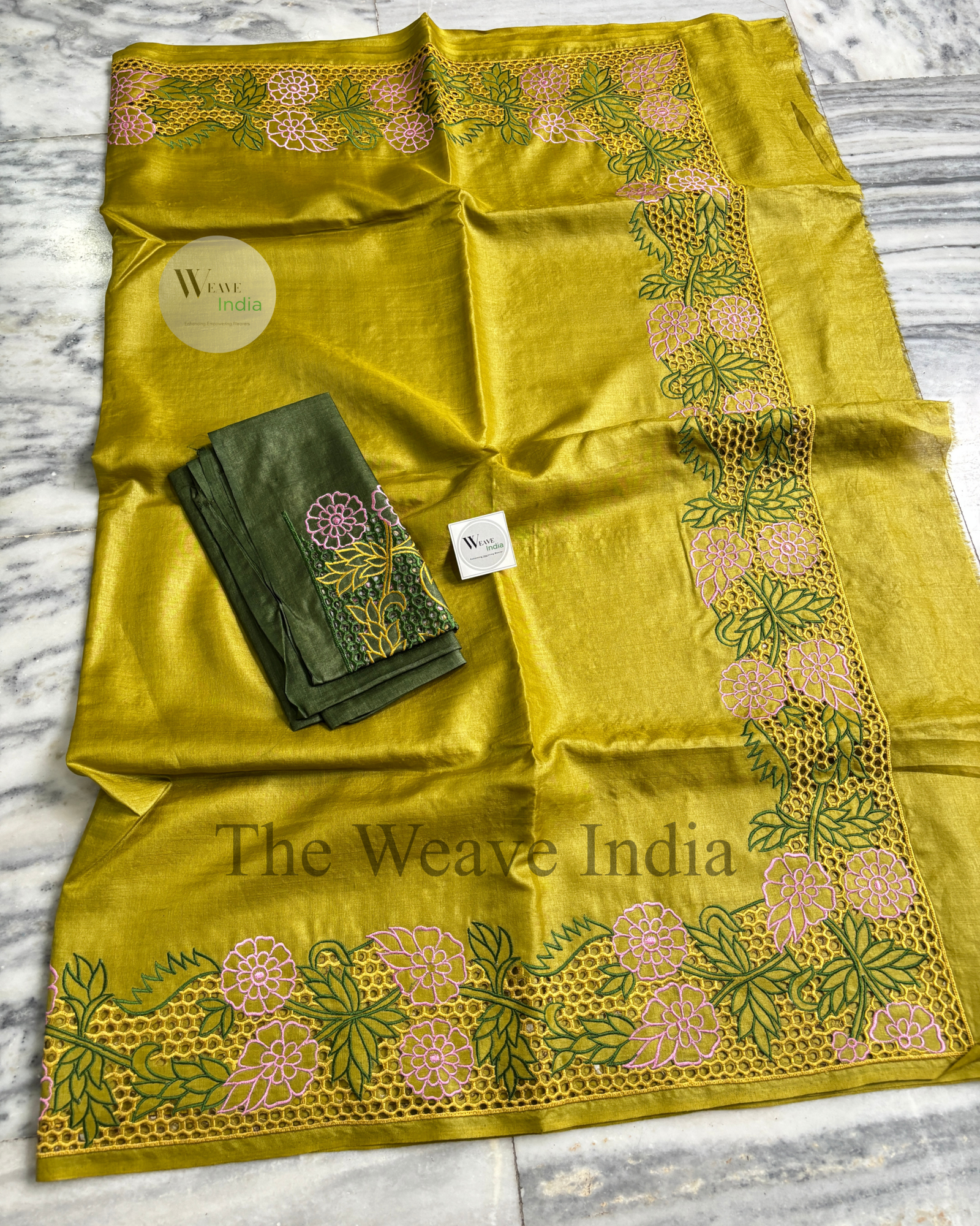 Luxor Gold Pure Tussar Cutwork Saree (Silk Mark Certified)