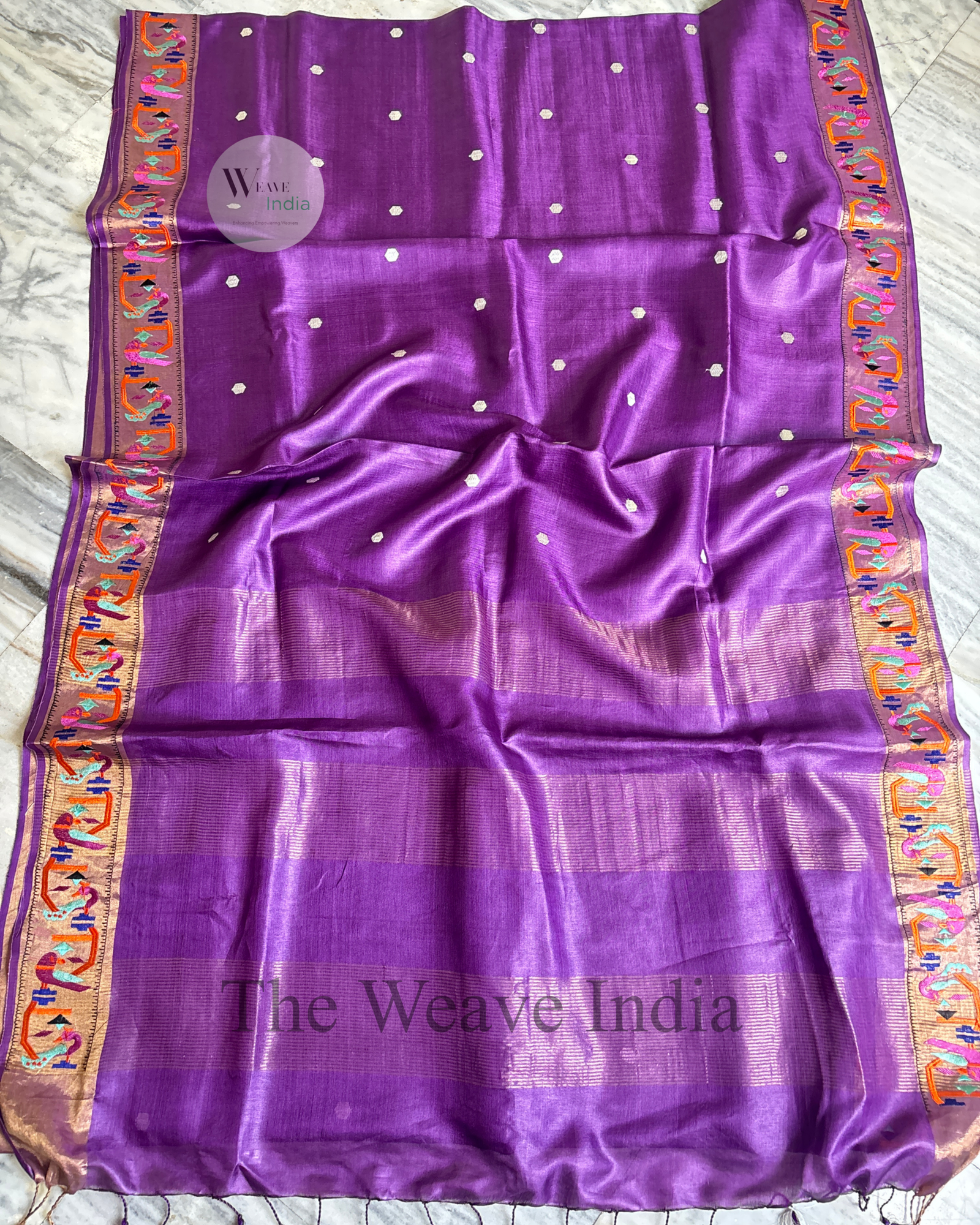 Royal Purple – Silk Mark Certified Tussar Paithani Saree