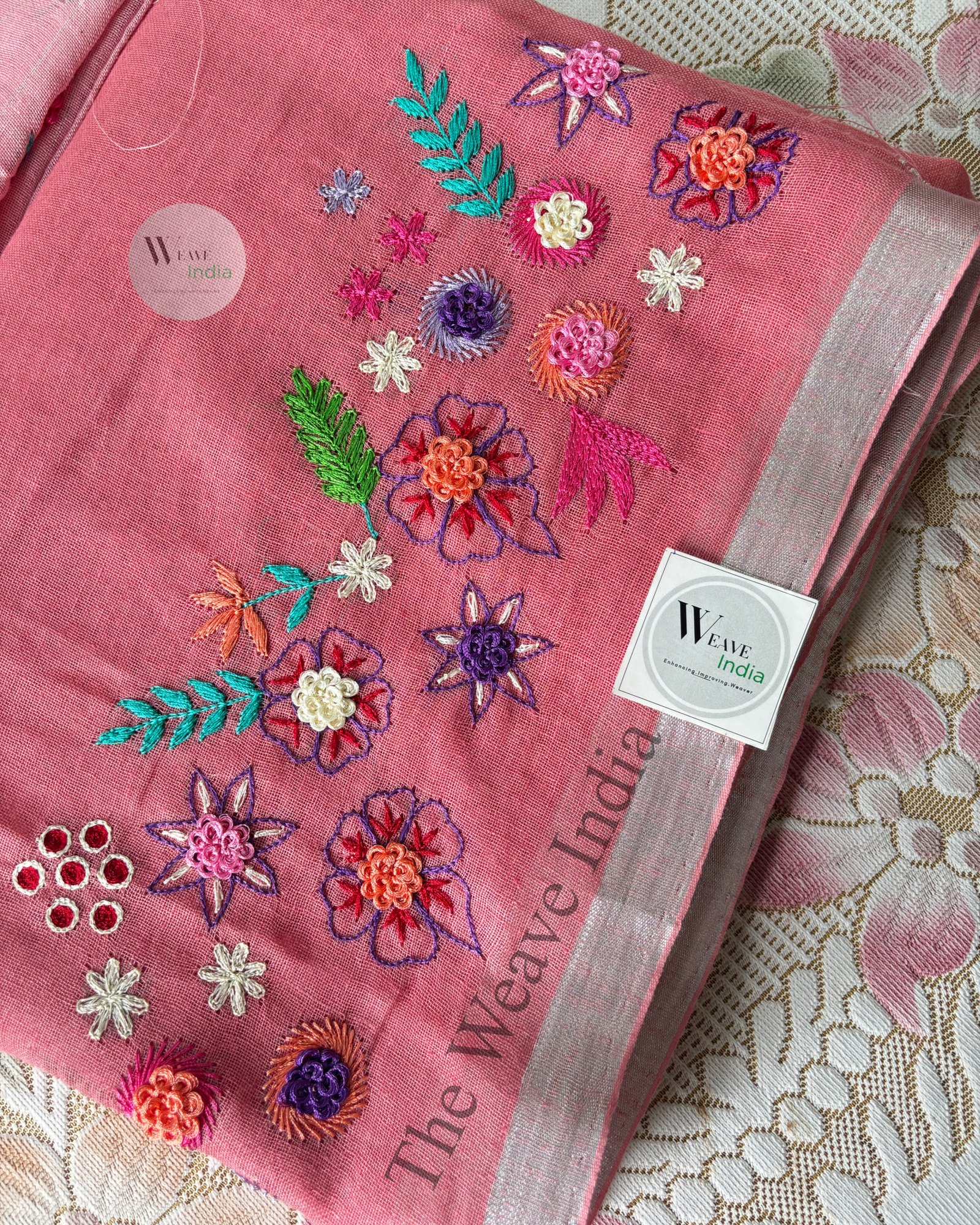 Petal Peach Knot Linen Saree