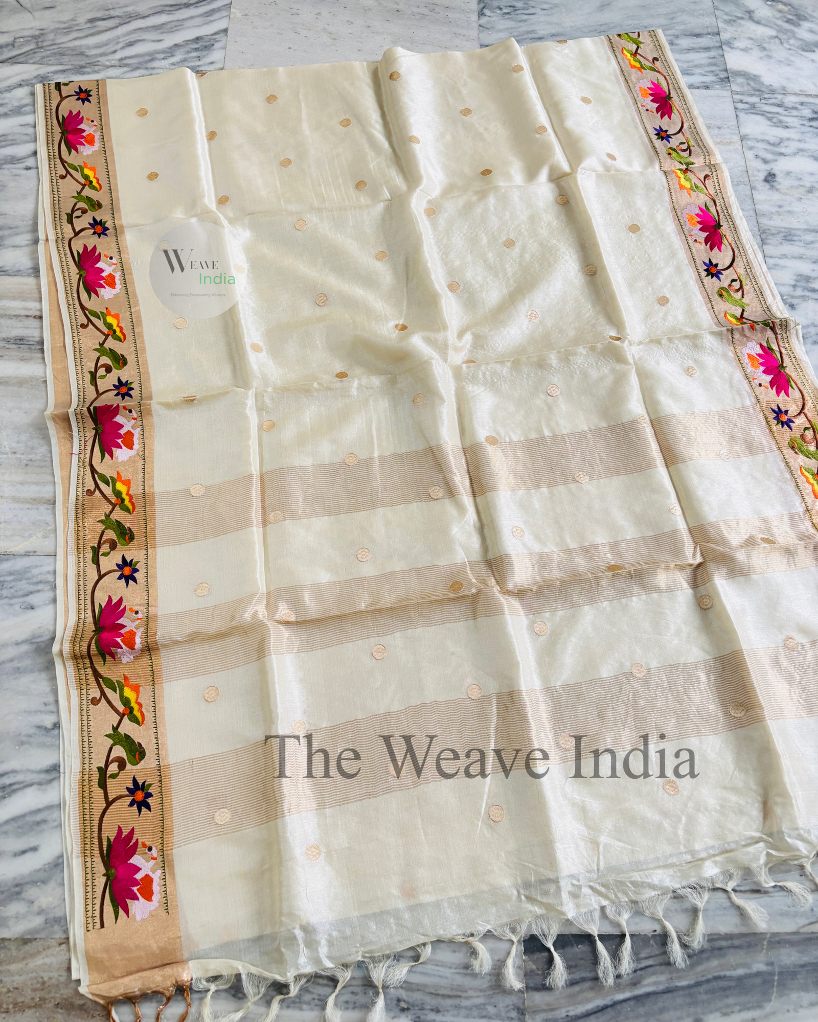 Soft White Legacy – Pure Tussar Paithani