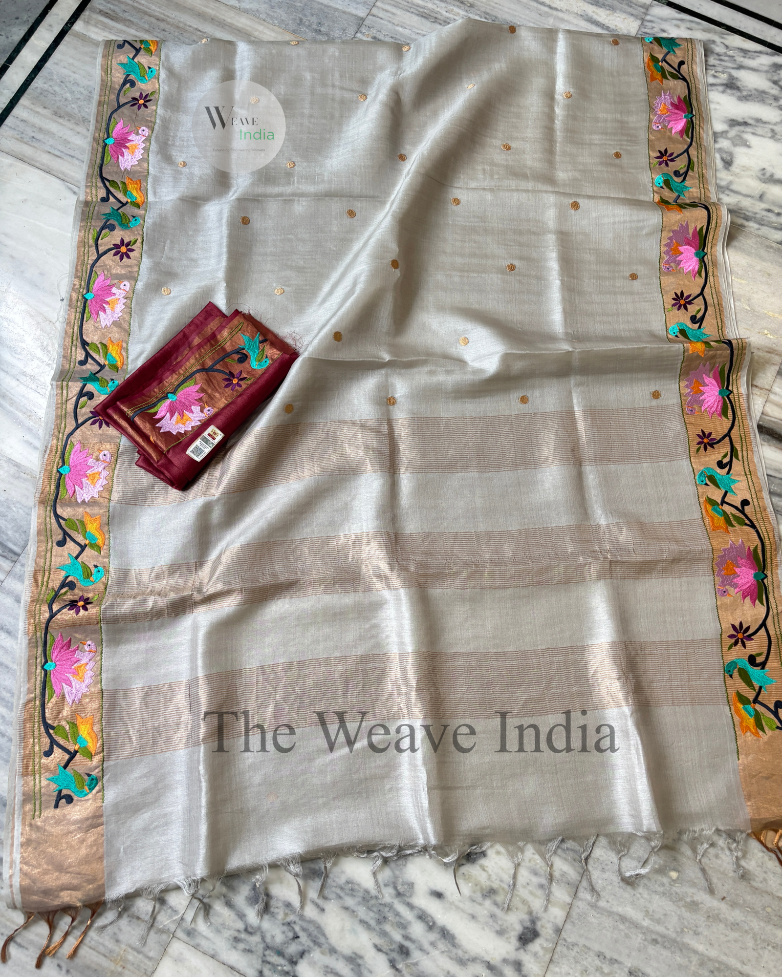 Silver Mist – Pure Tussar Paithani Silkmark Saree