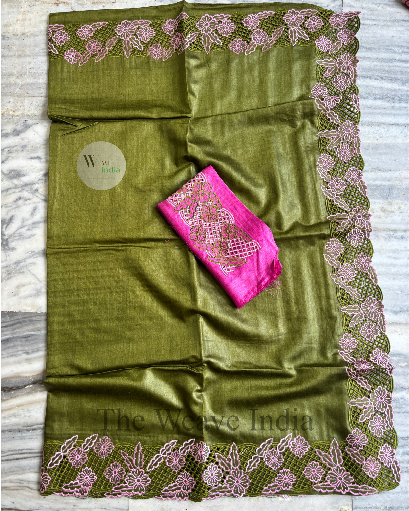 Olive Elora Handcrafted Tussar Silk Saree