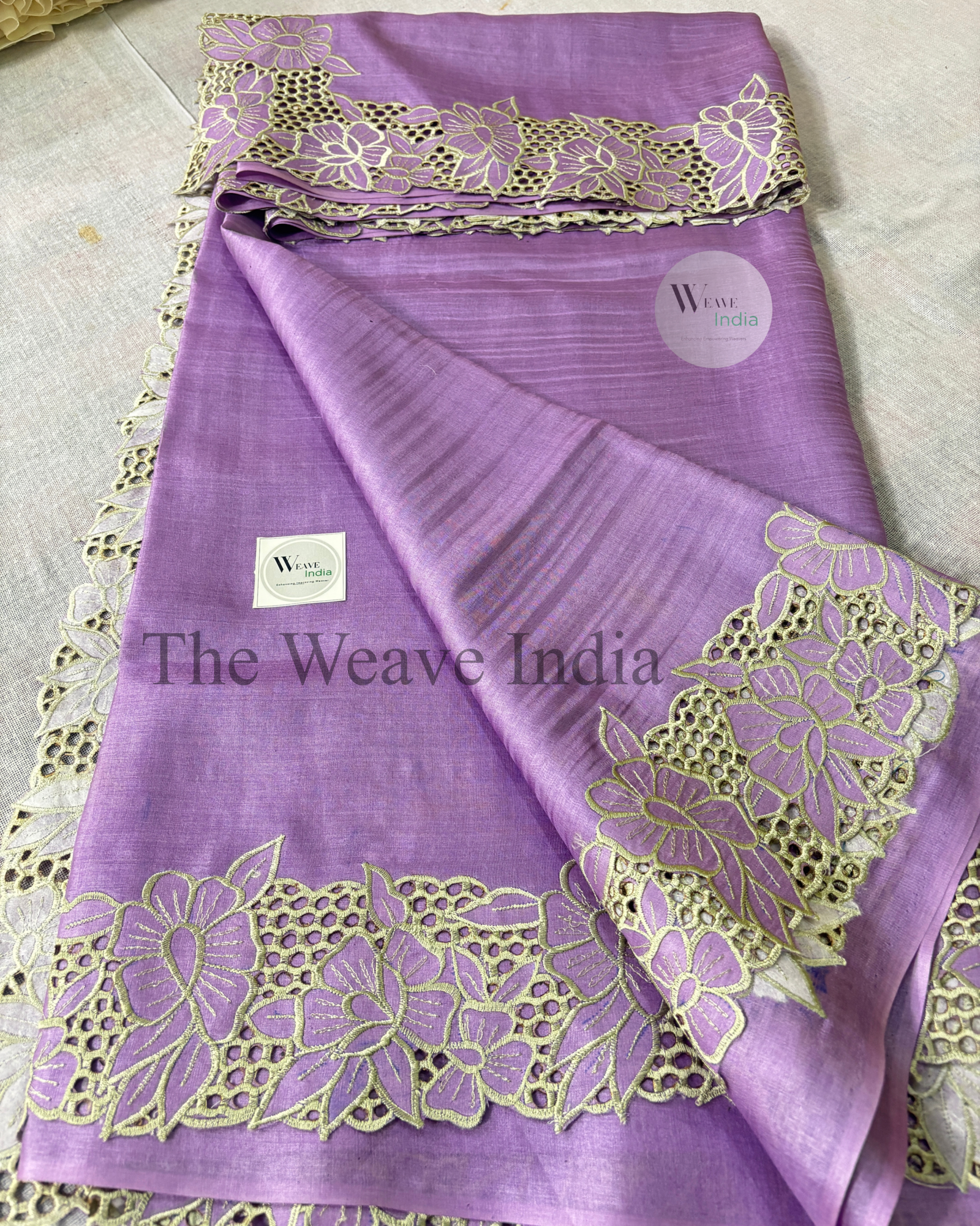Lavender Love Pure Tussar Cutwork Saree