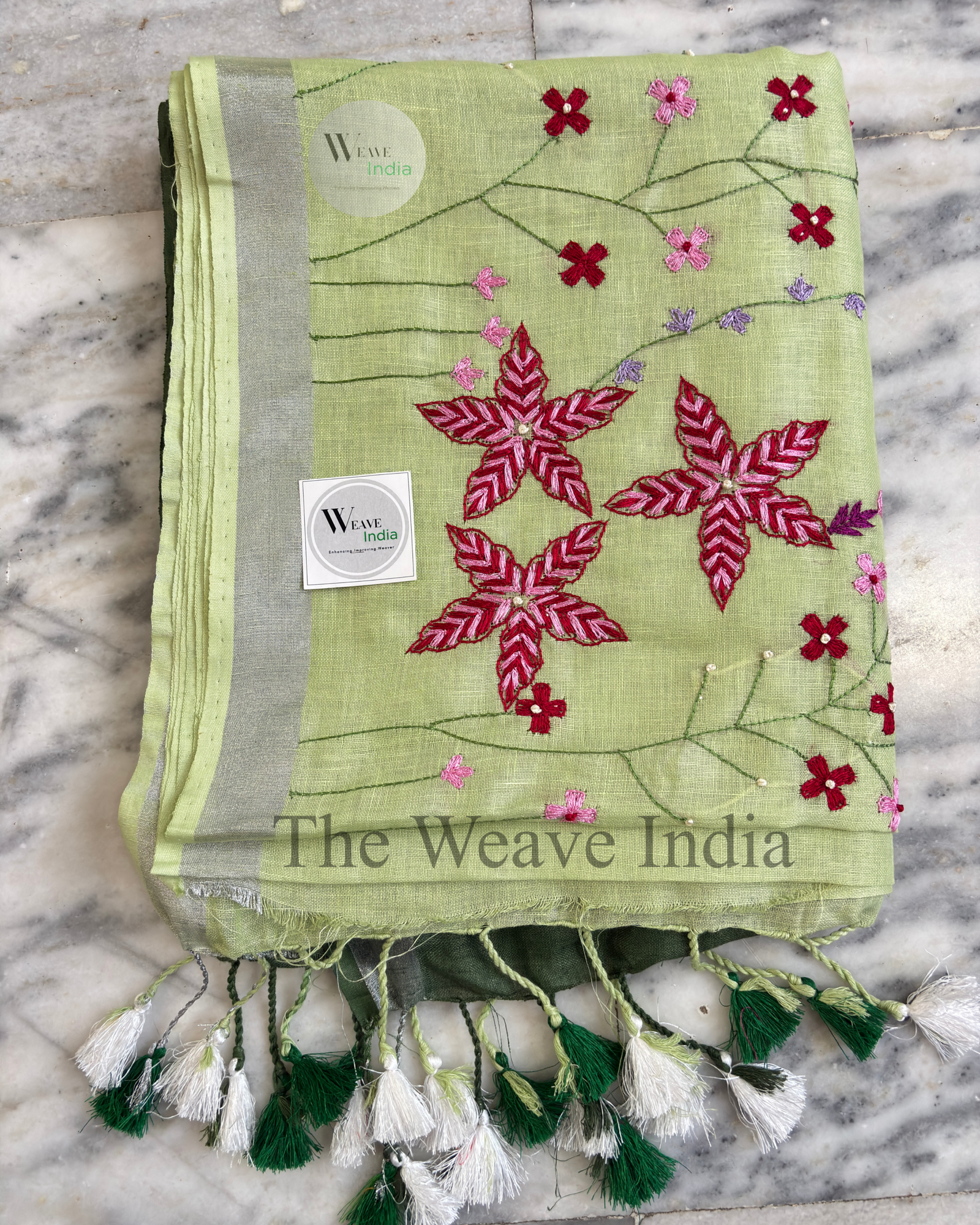 Pistachio Knot Linen Saree