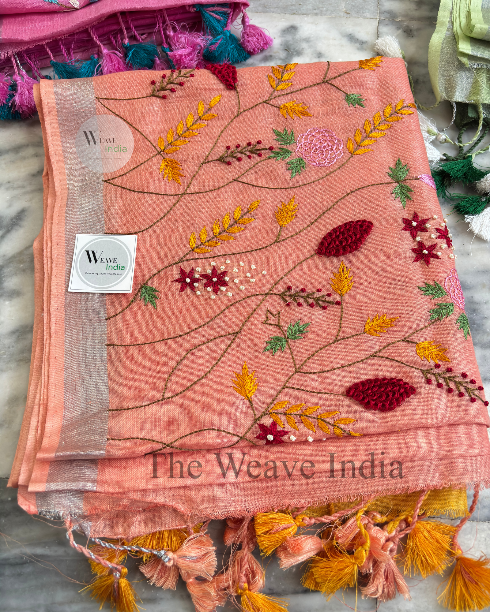 Saffron Blush ✨ | Handcrafted Linen Saree