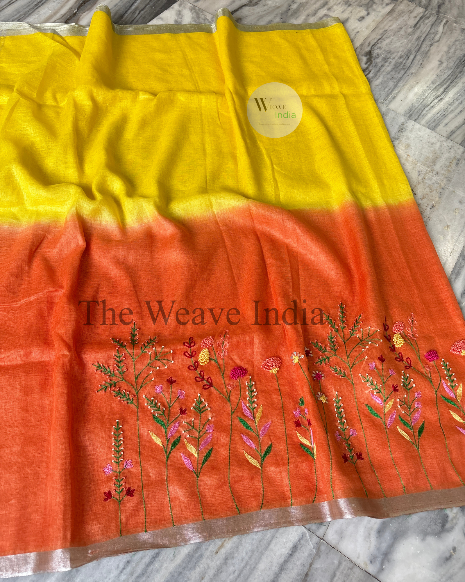 Sunset Blend Linen Knot Saree