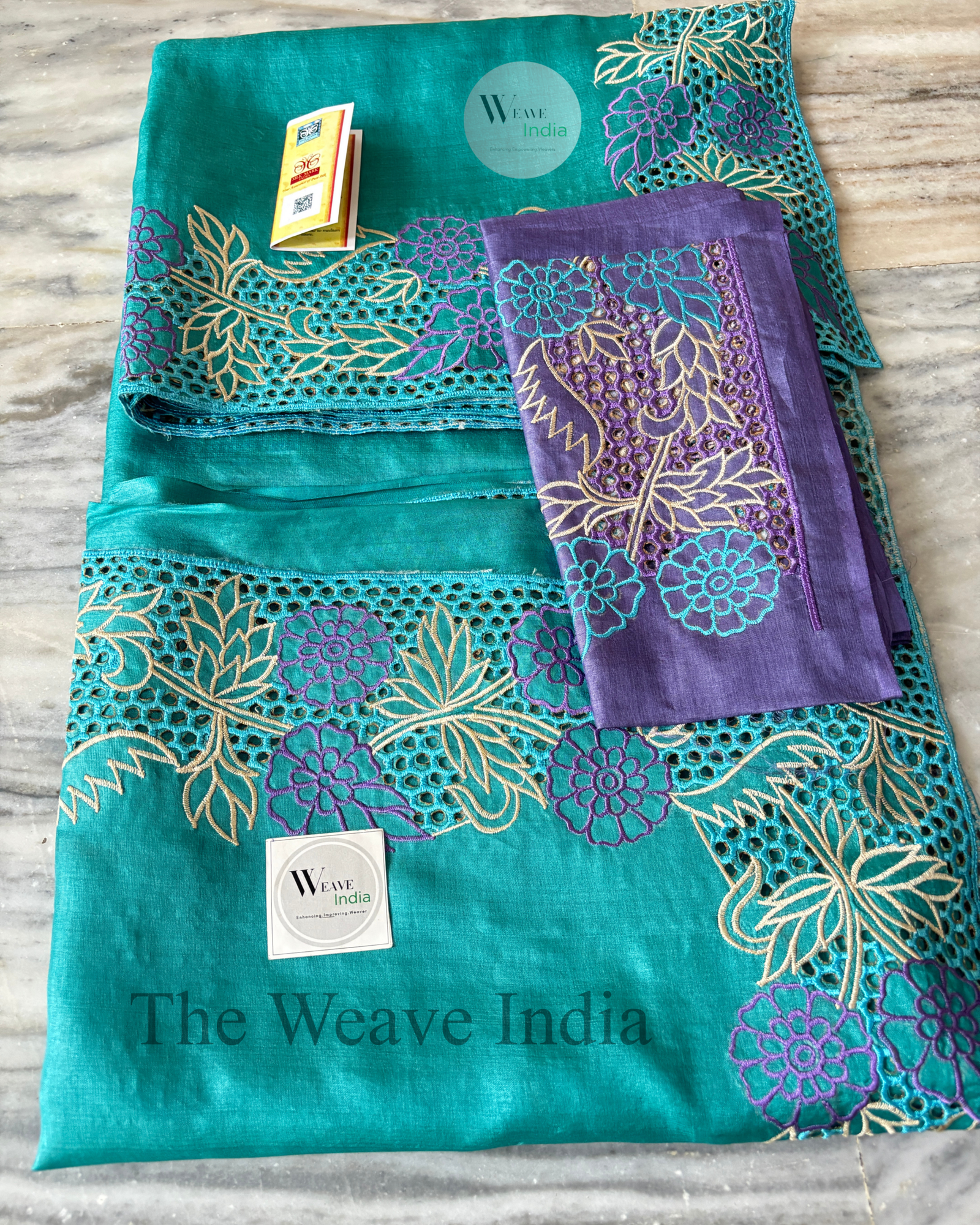 Teal Luxe Tussar Cutwork Silkmark Saree