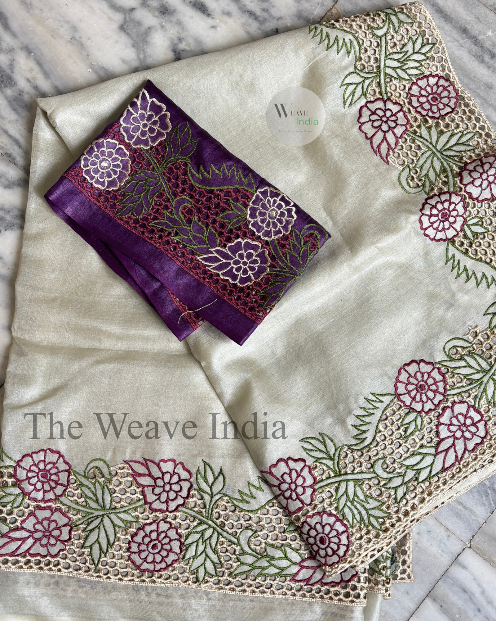 Off White Elora Pure Tussar Saree