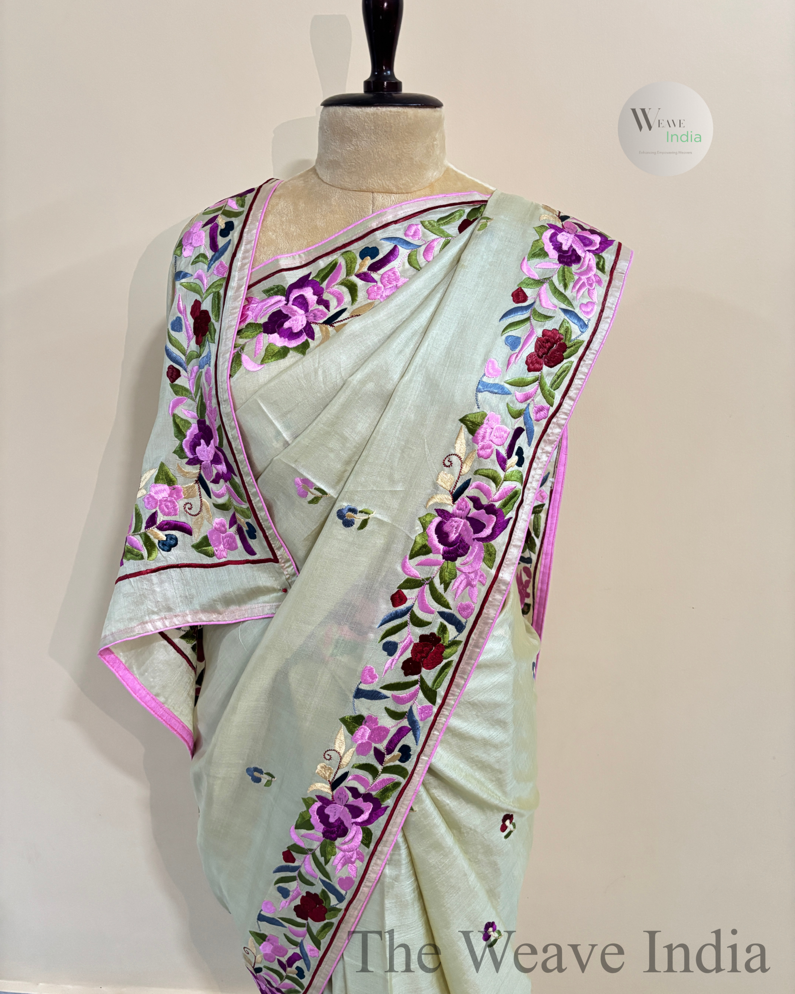 Aabroo-e-Safed Cream Tussar Parsi Gara Saree