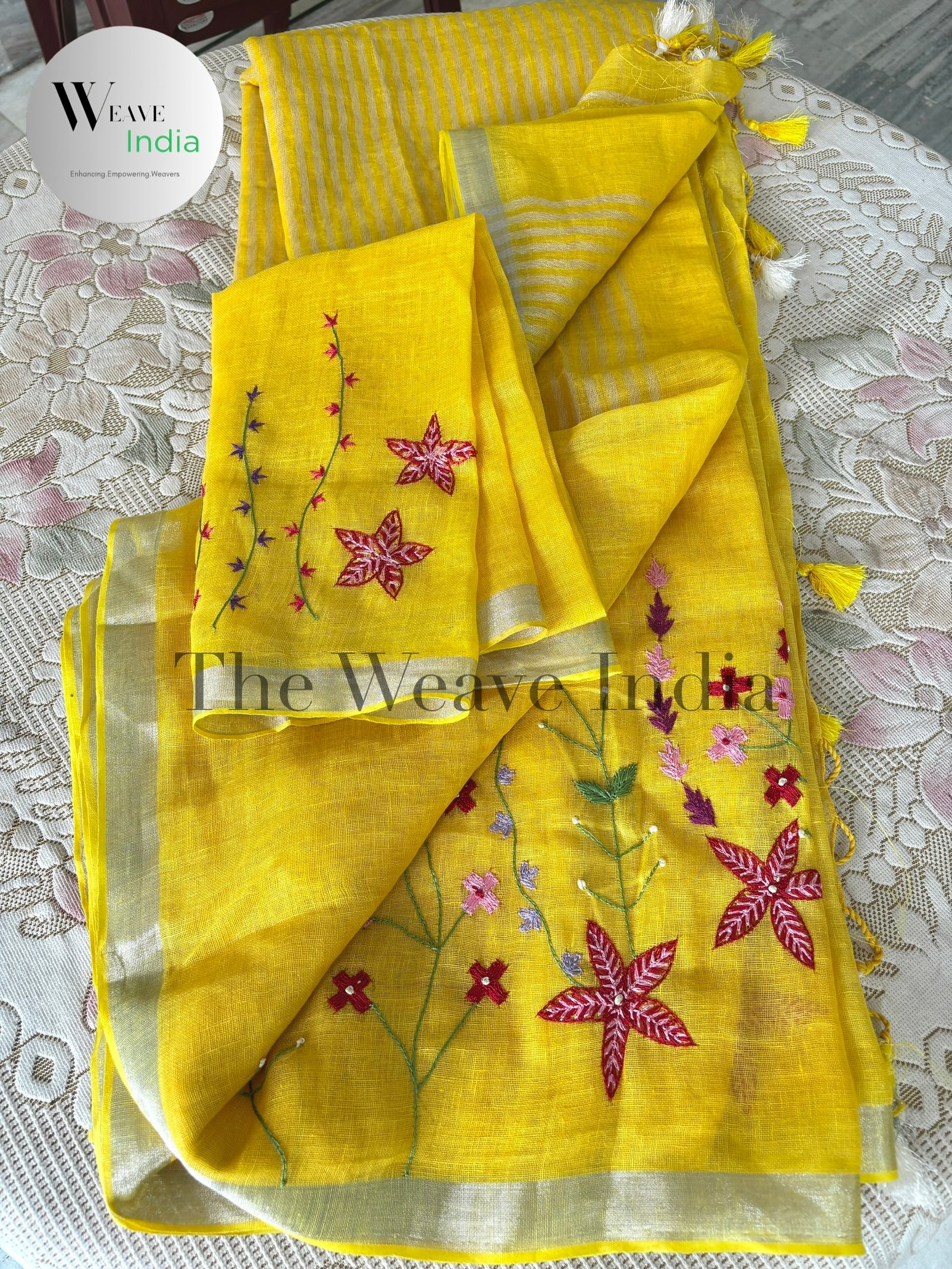 Pure Linen SunShine Yellow Saree