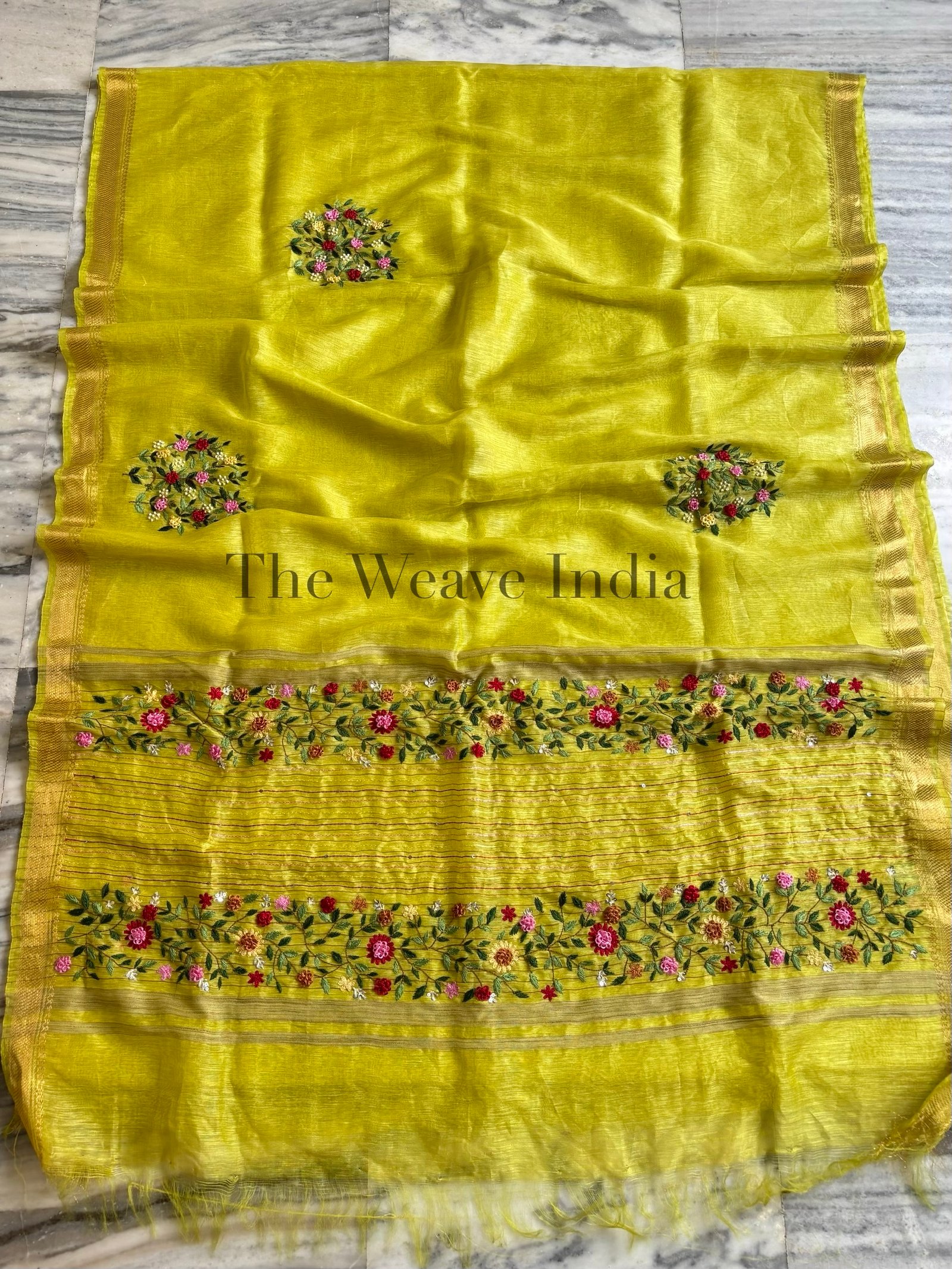 Handmade Pure Linen Silk Saree