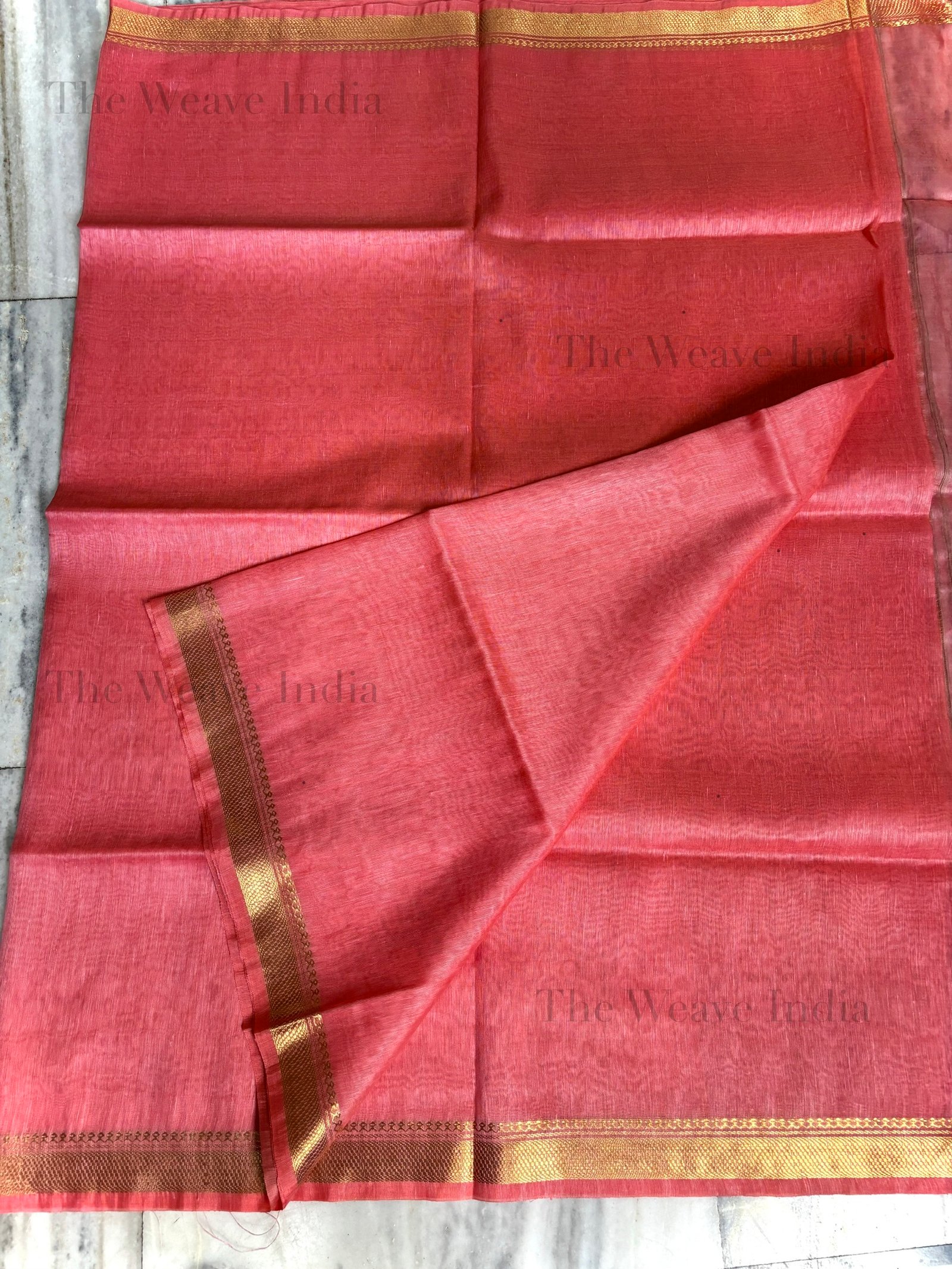 Peach Pure Linen Silk Saree