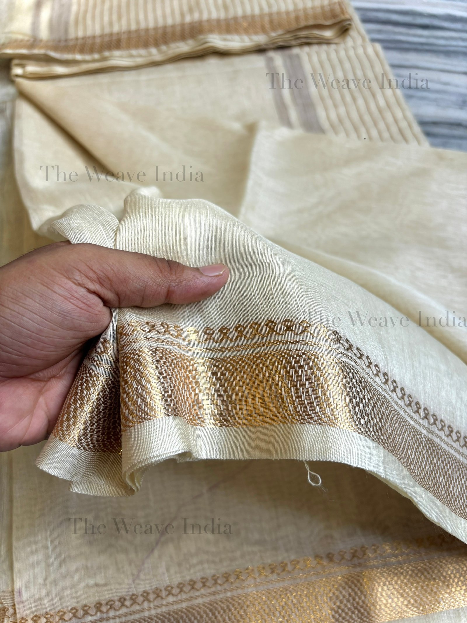 Off-White Pure Linen Silk Saree