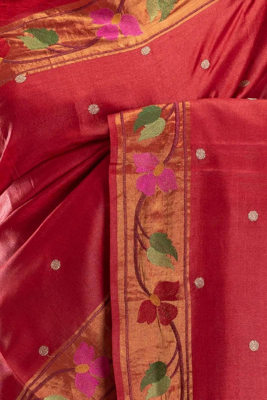 Red Velvet - Pure Tussar Paithani Silkmark Saree