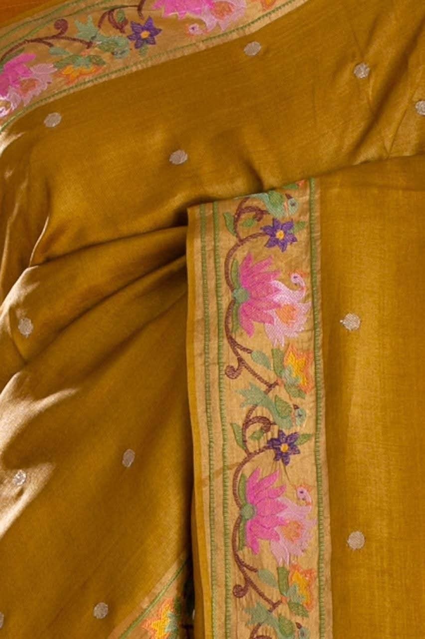 Gold  Mustard - Pure Tussar Paithani Saree