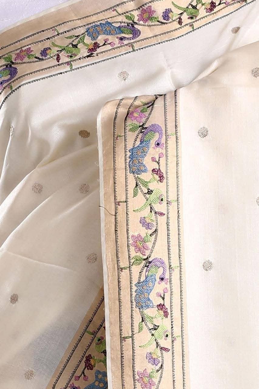 Ivory Heritage- Pure Silk Tussar Paithani Saree