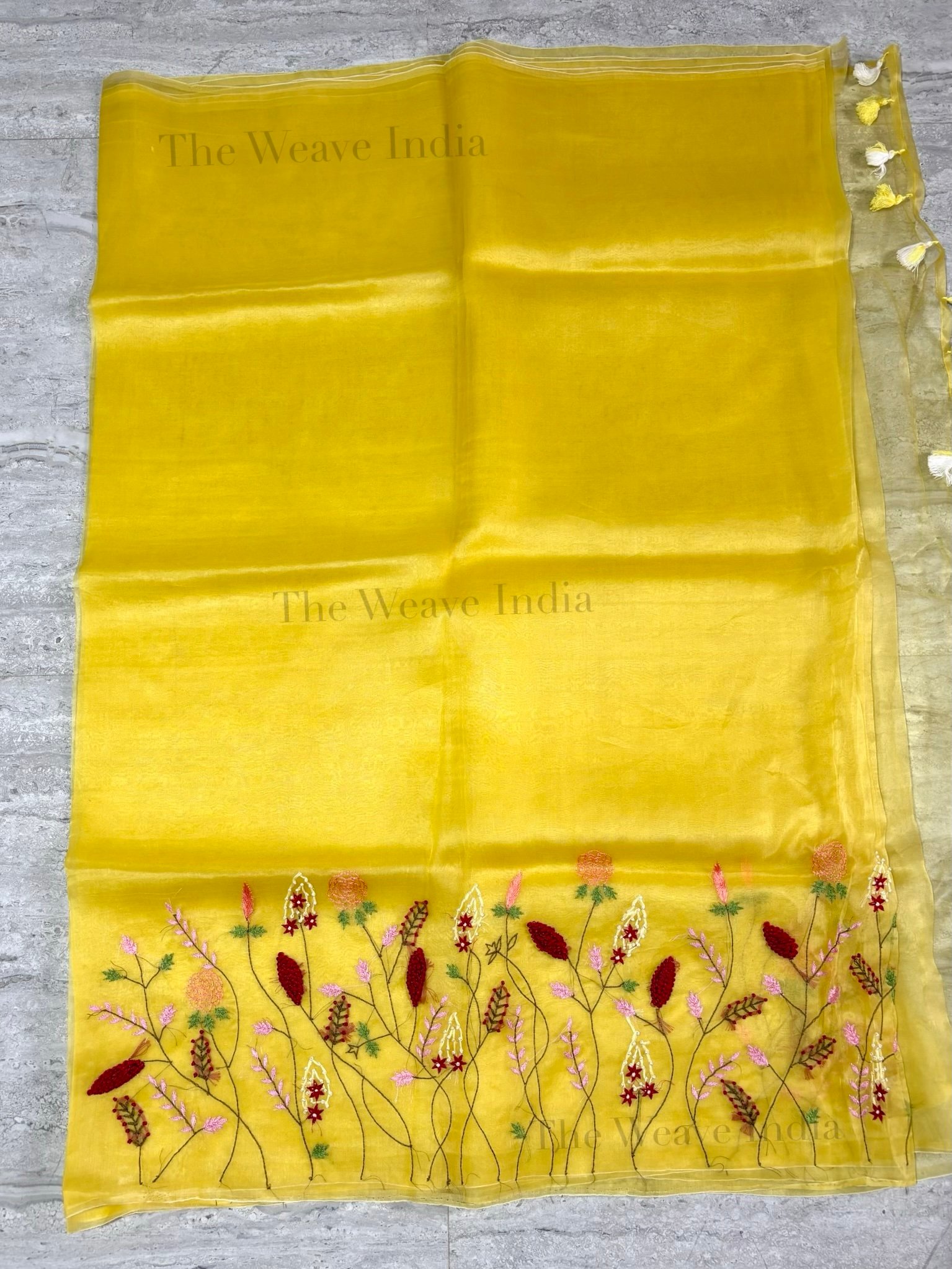 Butter-Yellow Pure Organza Silk Saree - Image 2