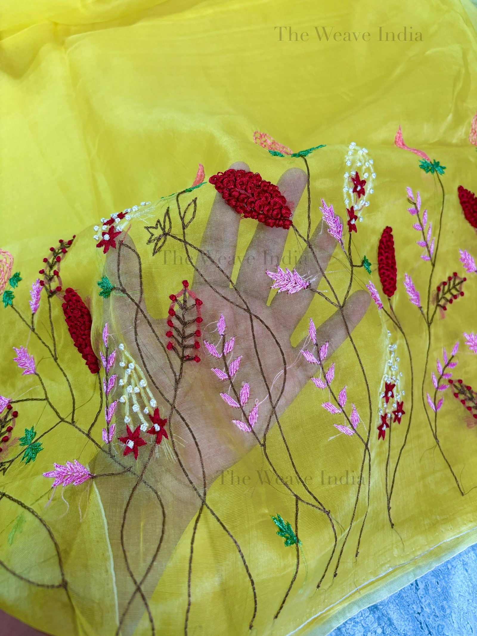Butter-Yellow Pure Organza Silk Saree - Image 3