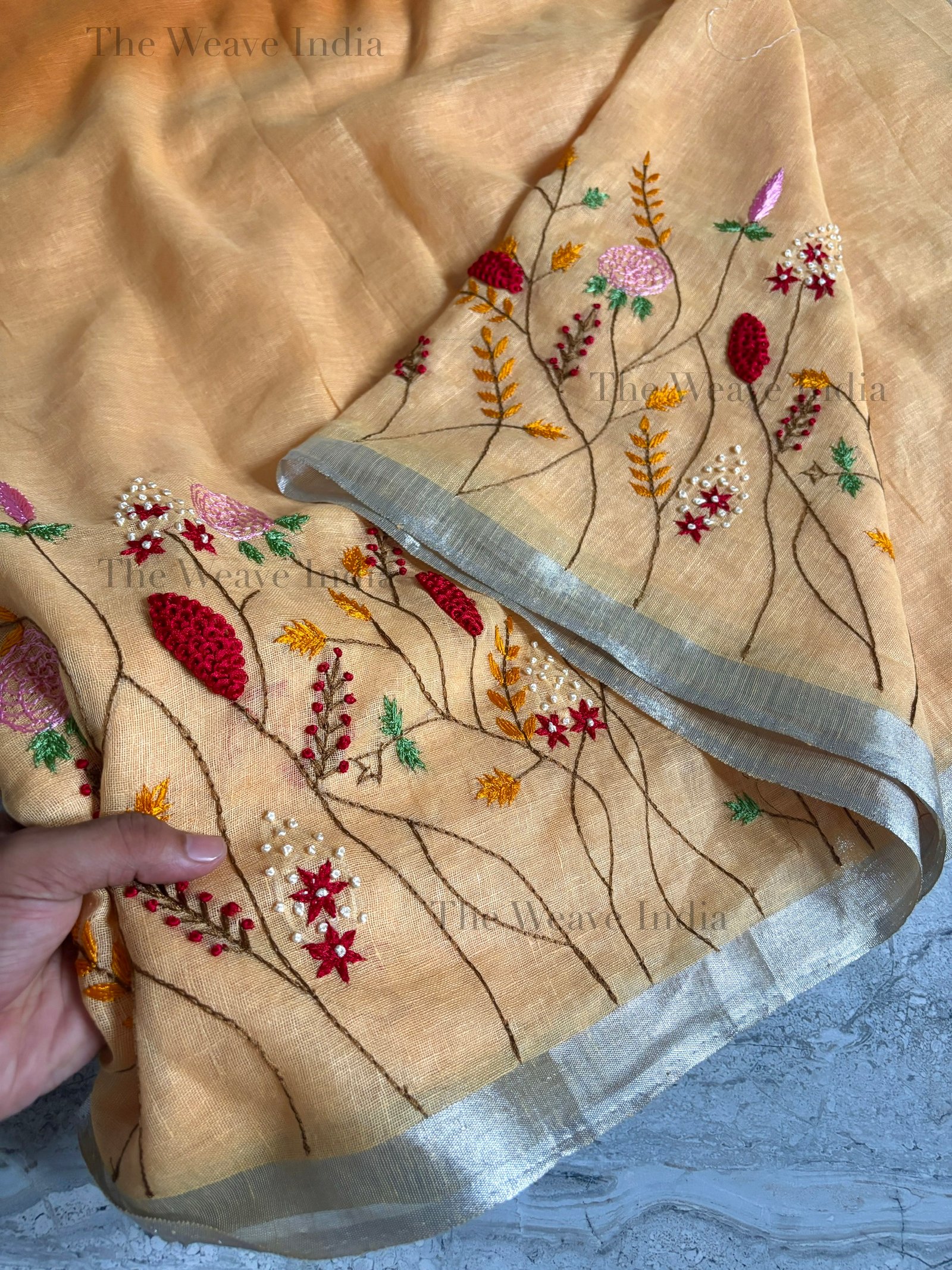 Sunset Glow Linen Knot Saree