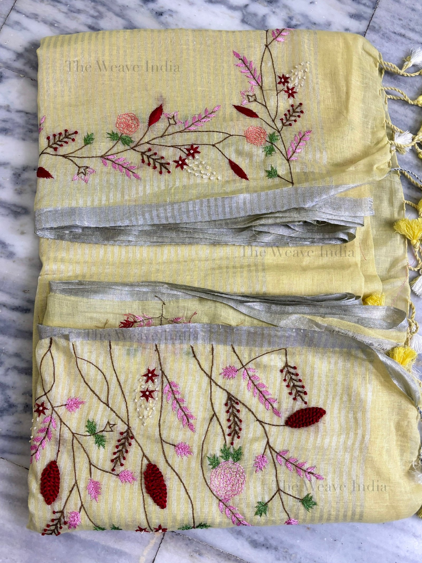 Lemon Mist Linen Knot Saree - Image 7
