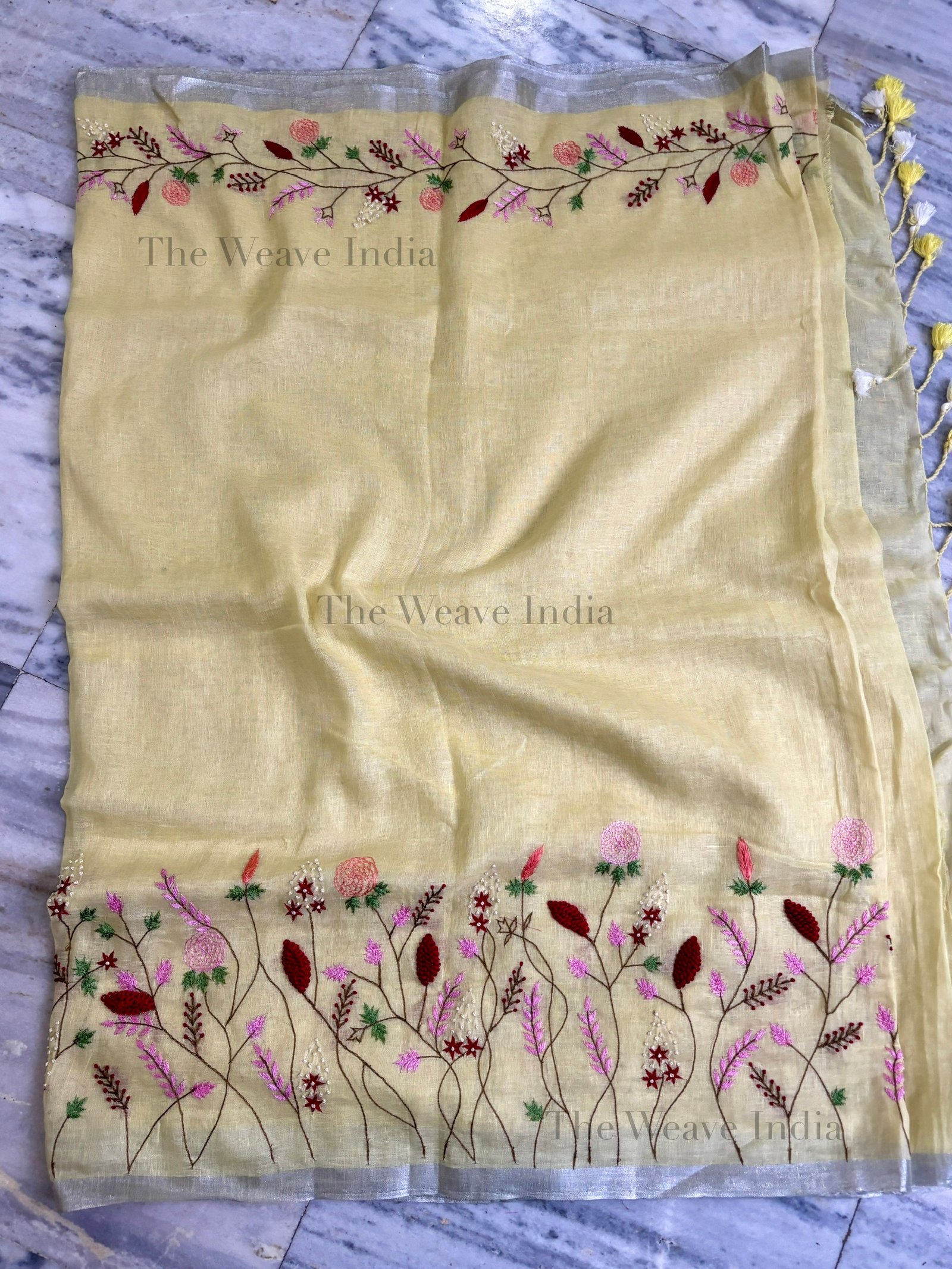 Lemon Mist Linen Knot Saree - Image 8