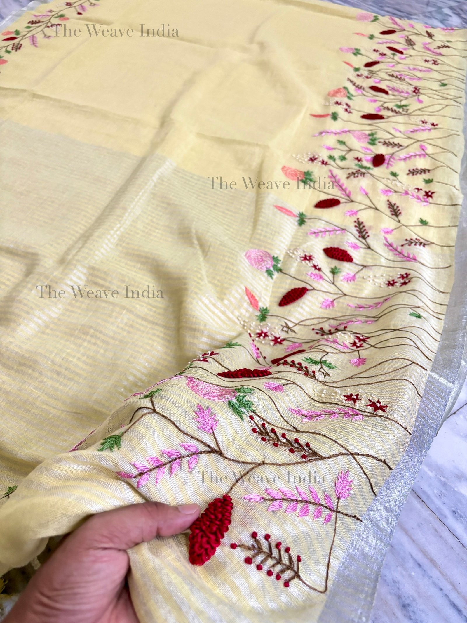 Lemon Mist Linen Knot Saree