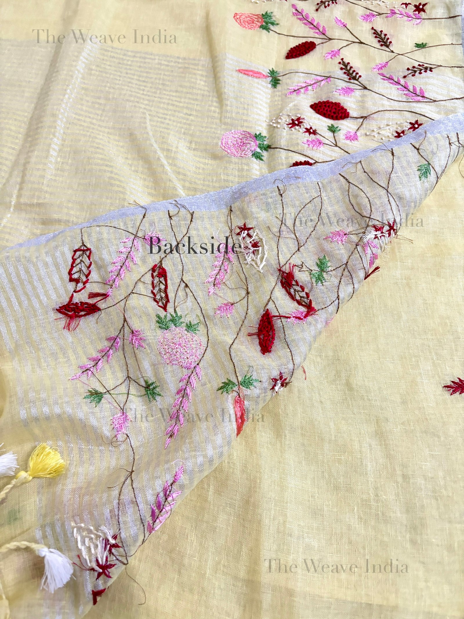 Lemon Mist Linen Knot Saree - Image 6
