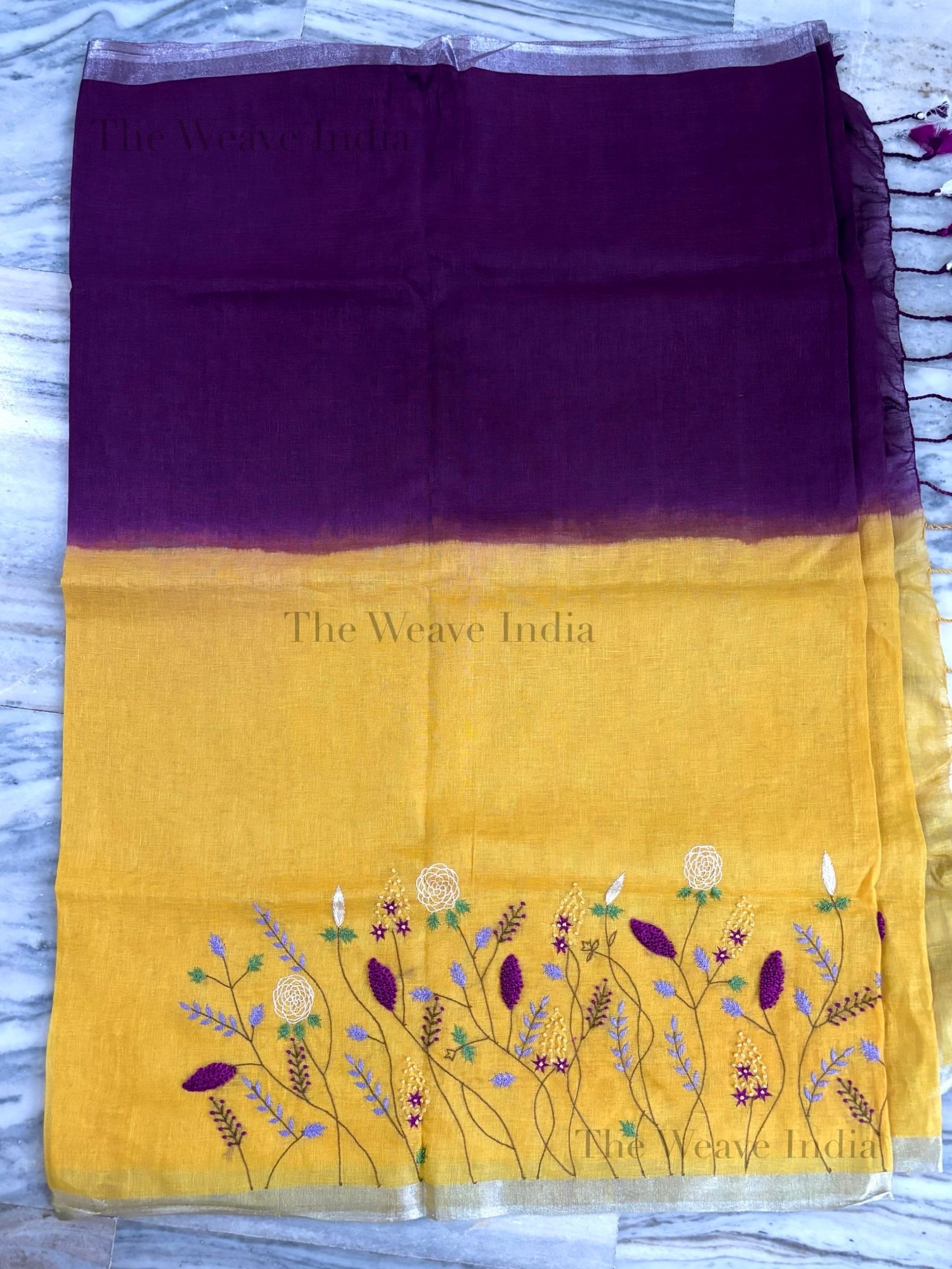Marigold Magenta Linen Saree - Image 5