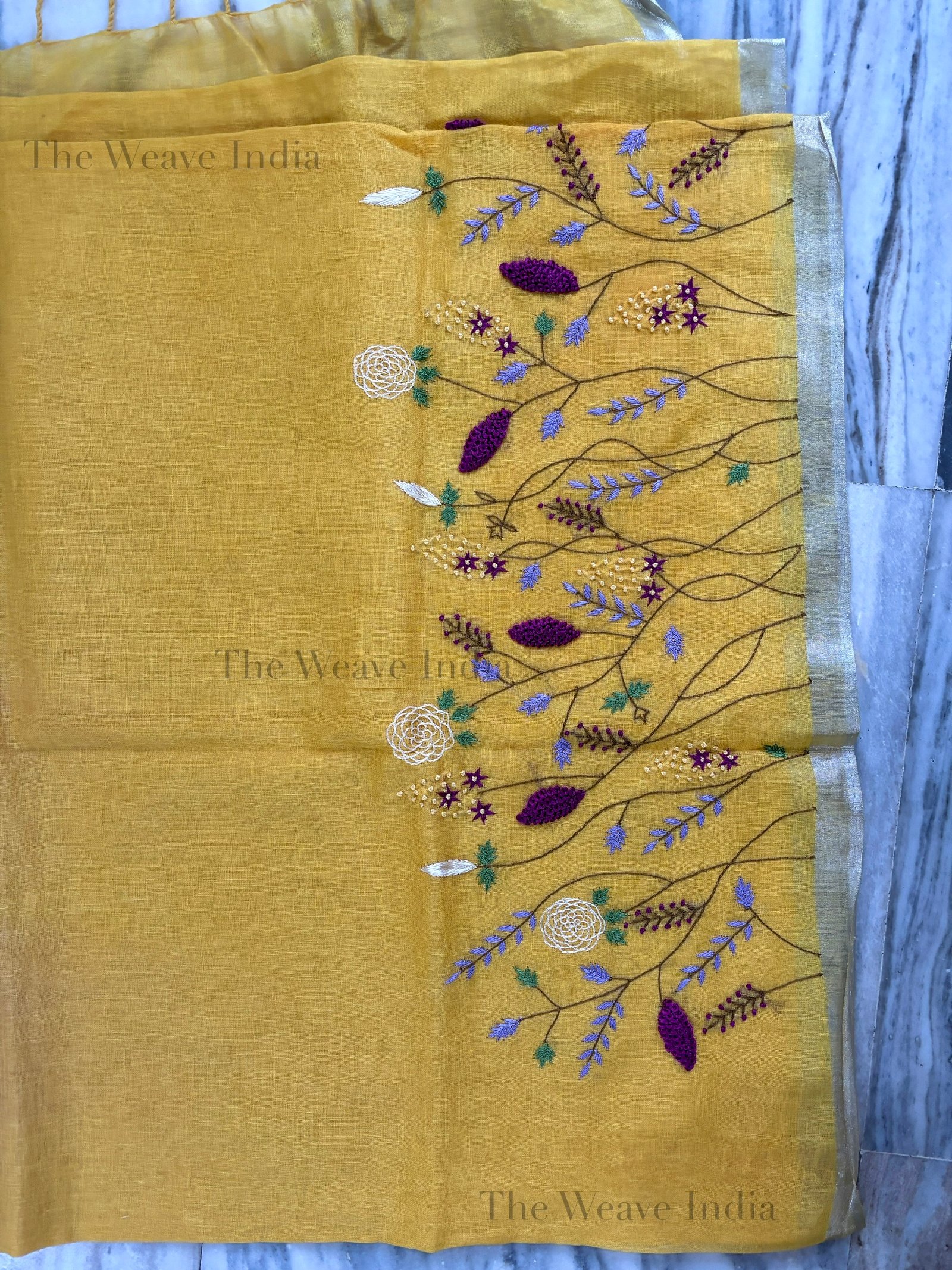 Marigold Magenta Linen Saree - Image 3