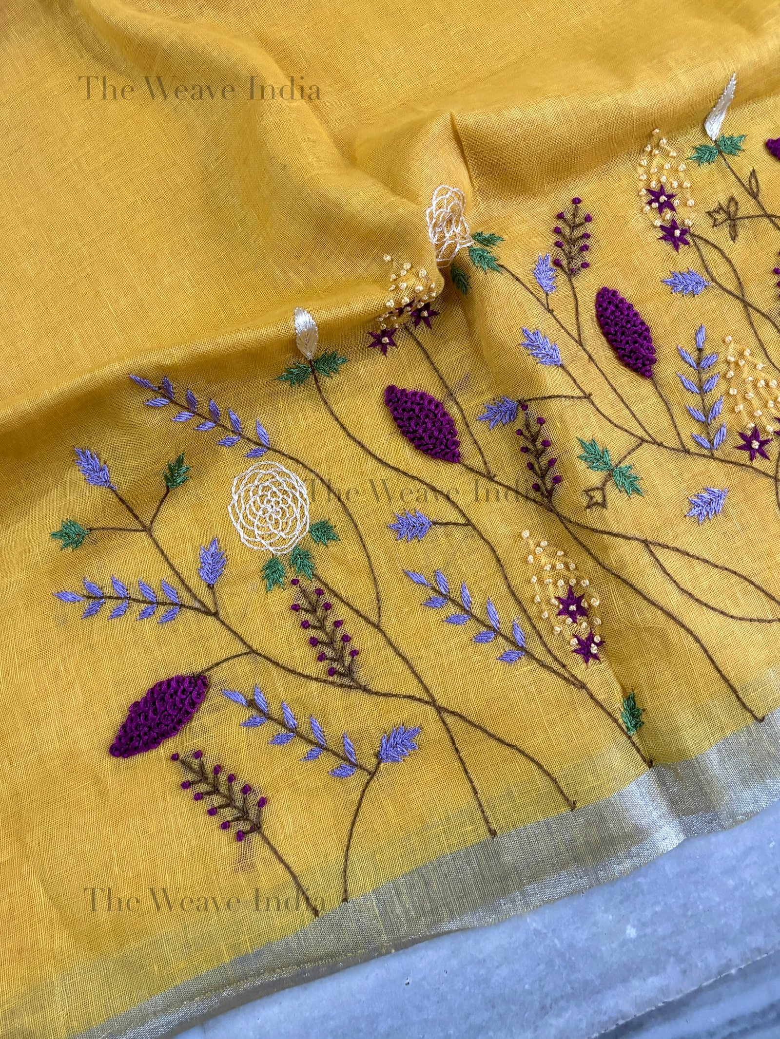 Marigold Magenta Linen Saree - Image 2
