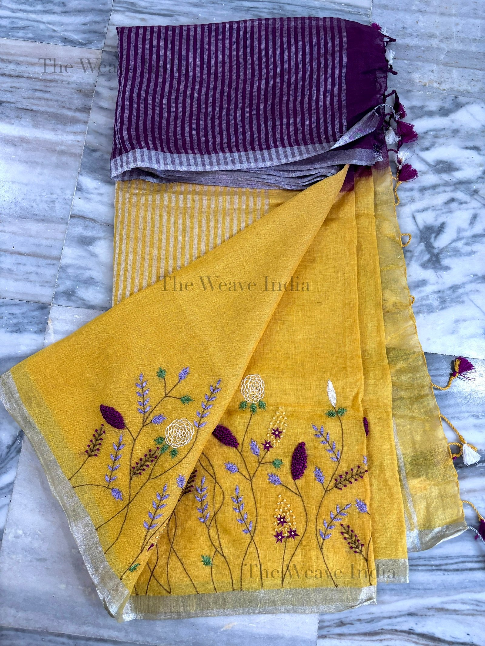 Marigold Magenta Linen Saree - Image 4