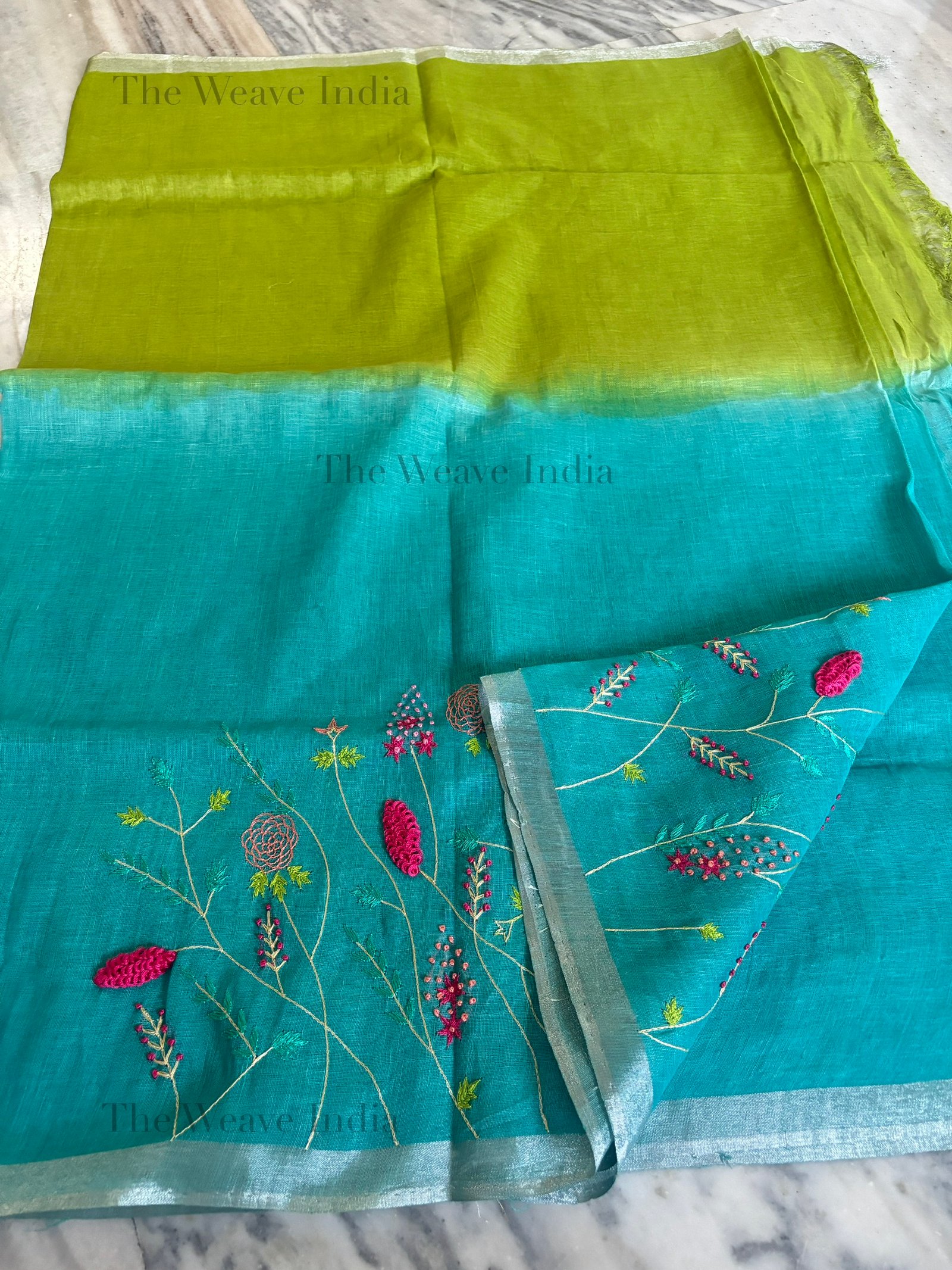 Aqua Zamrud Pure Linen Saree