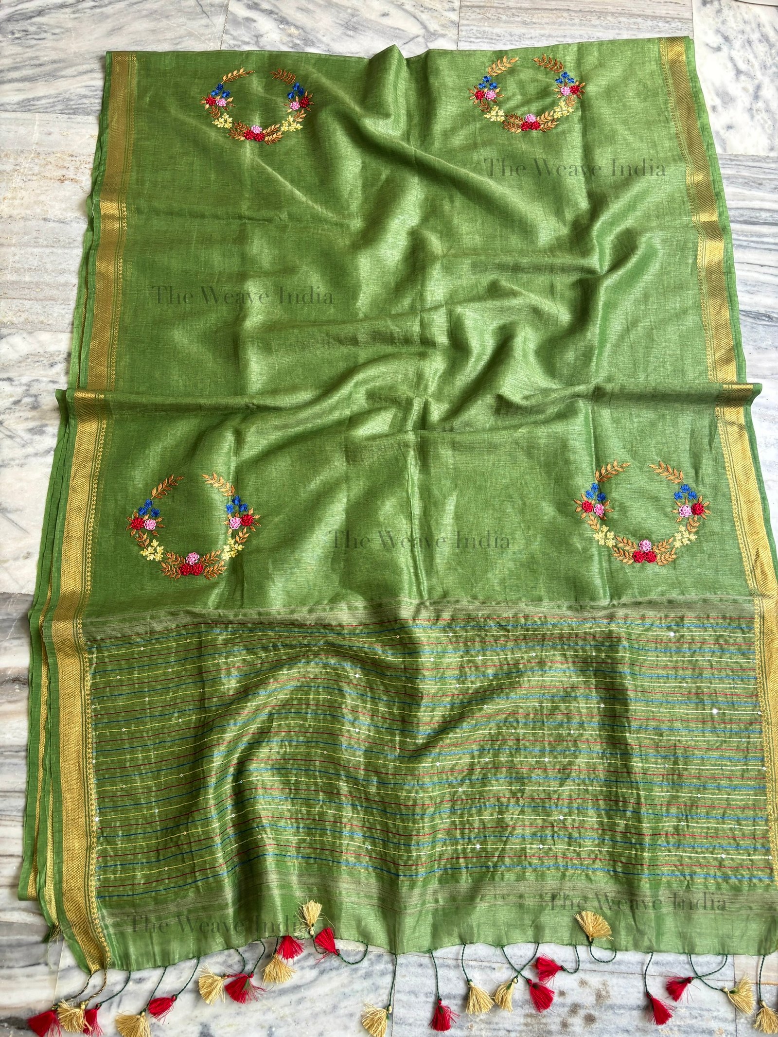Olive Aura Handmade Linen Silk Saree