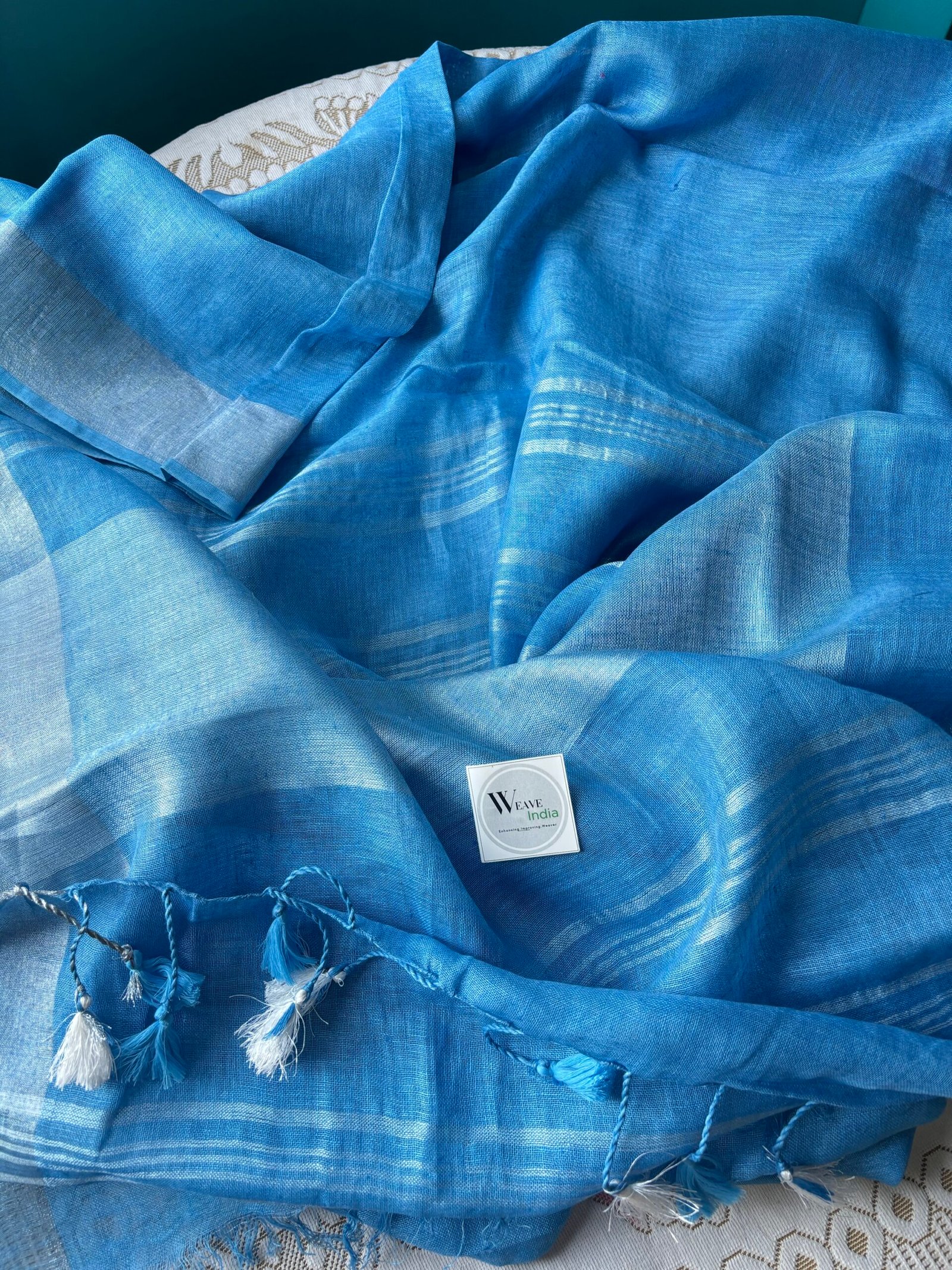 Blue Shade Pure Linen Saree
