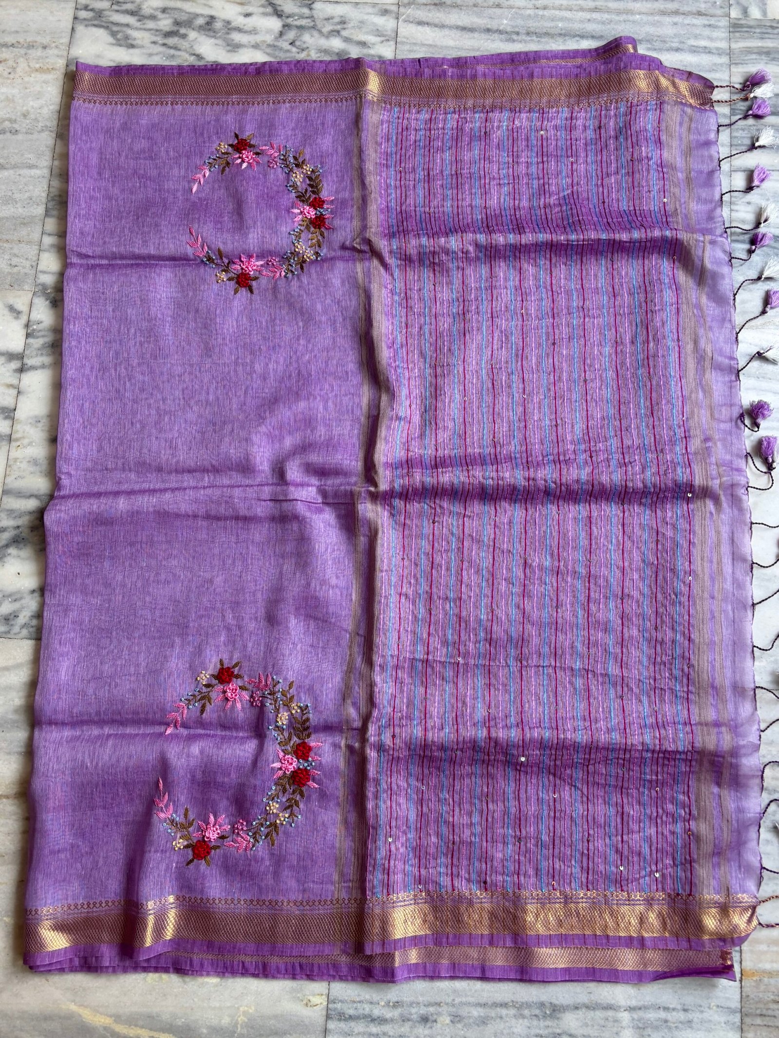 Lavender Mist Linen Silk Saree - Image 4