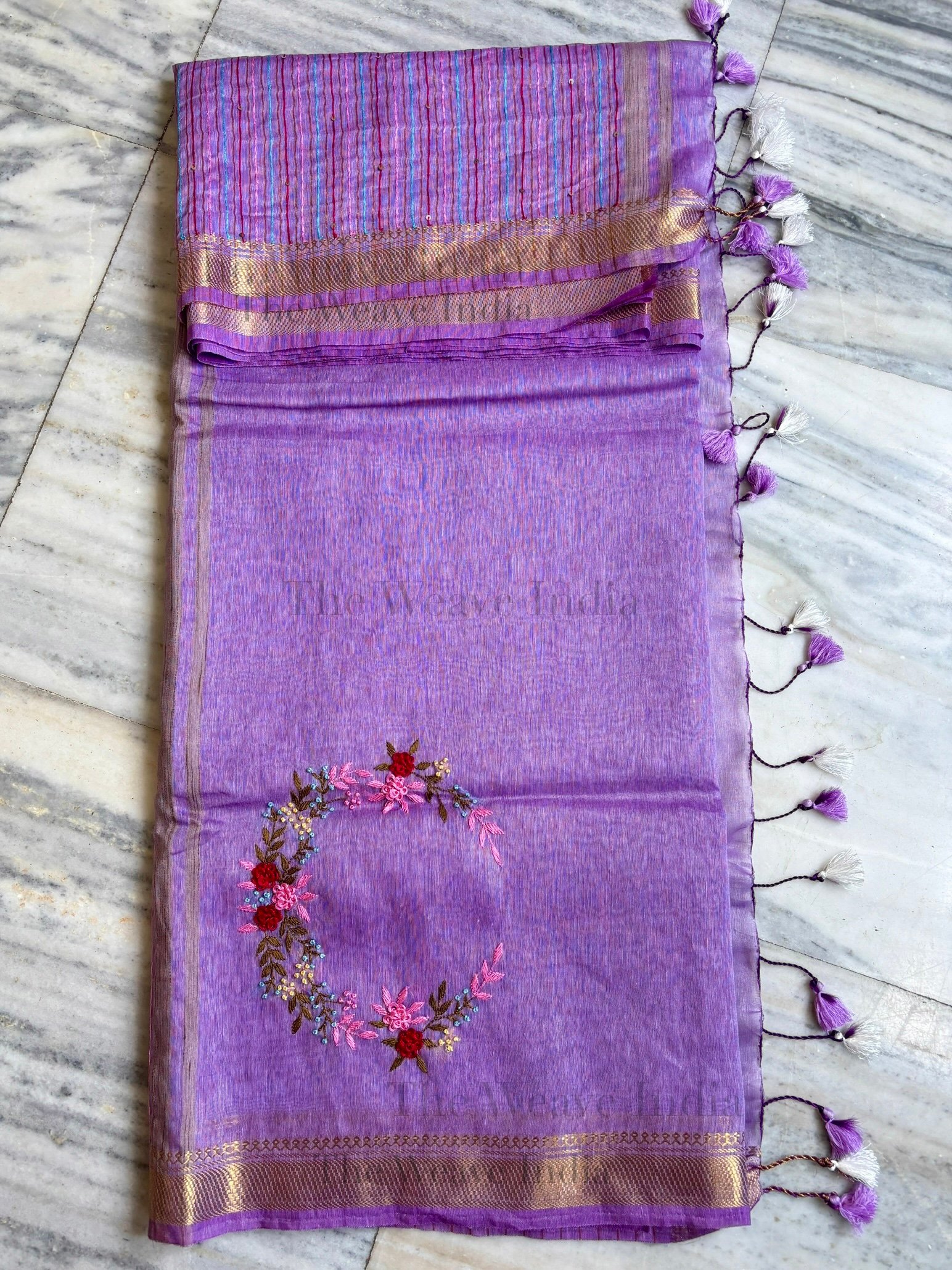 Lavender Mist Linen Silk Saree - Image 5