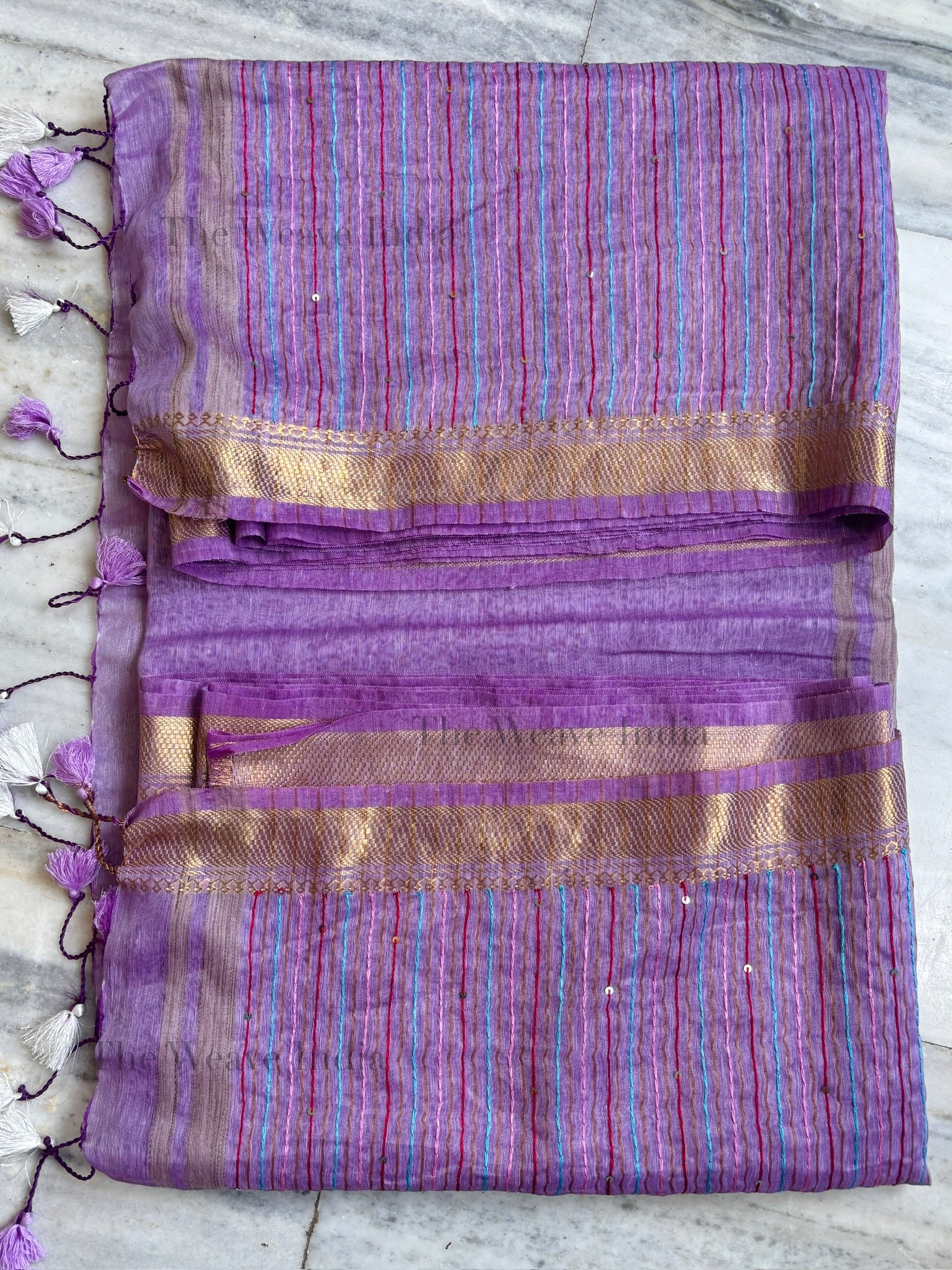 Lavender Mist Linen Silk Saree - Image 3