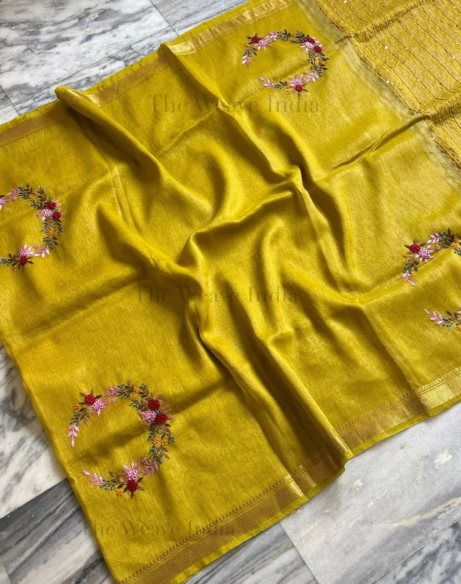 Golden Mustard  Handmade Linen Silk Saree