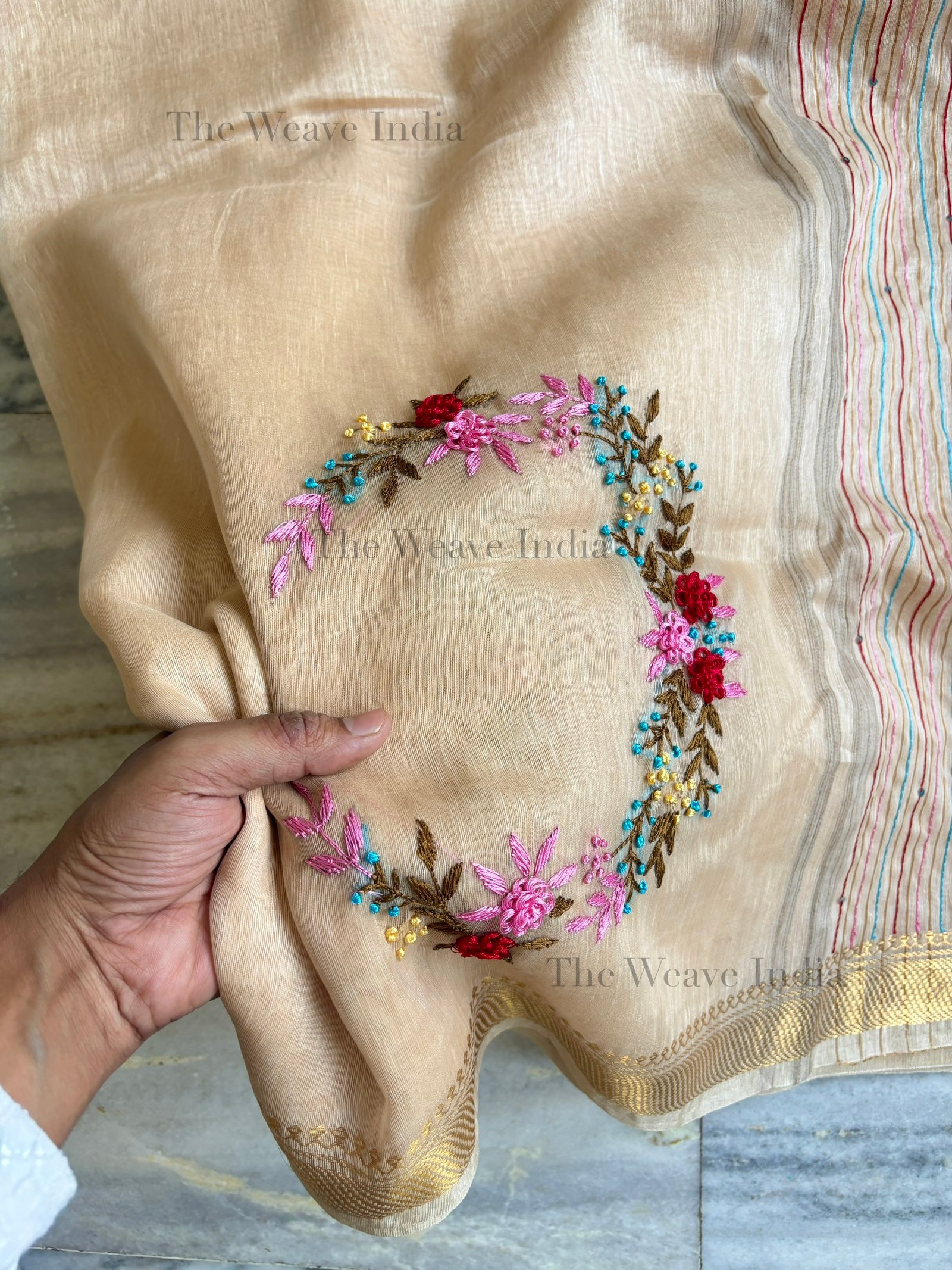 Beige Mist Handmade Linen Silk Saree