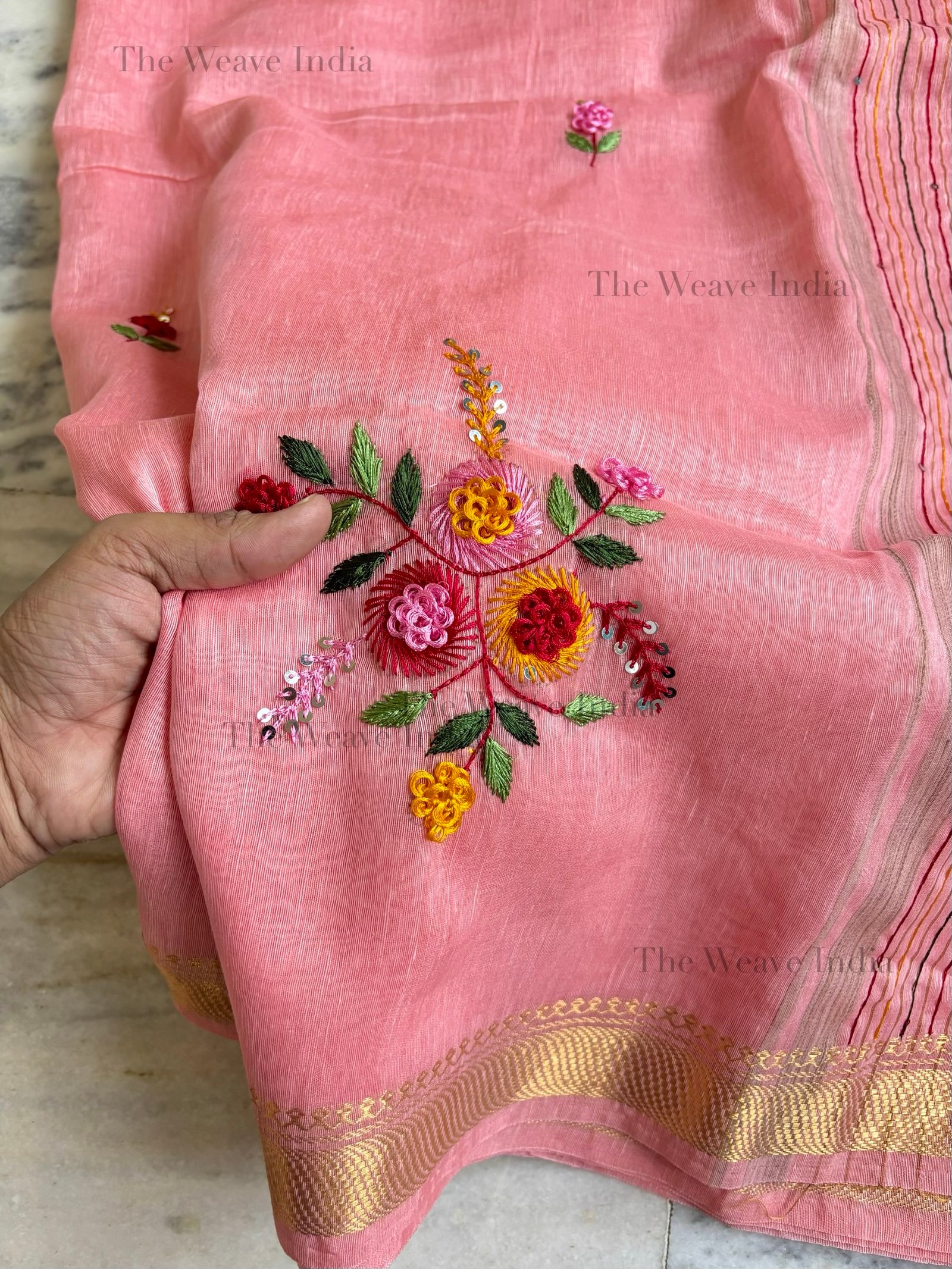 Peach Mist Handmade Linen Silk Saree