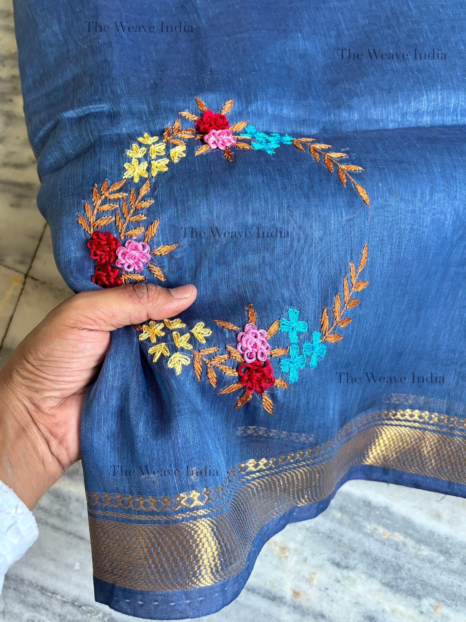 Indigo Aura Handmade Linen Saree